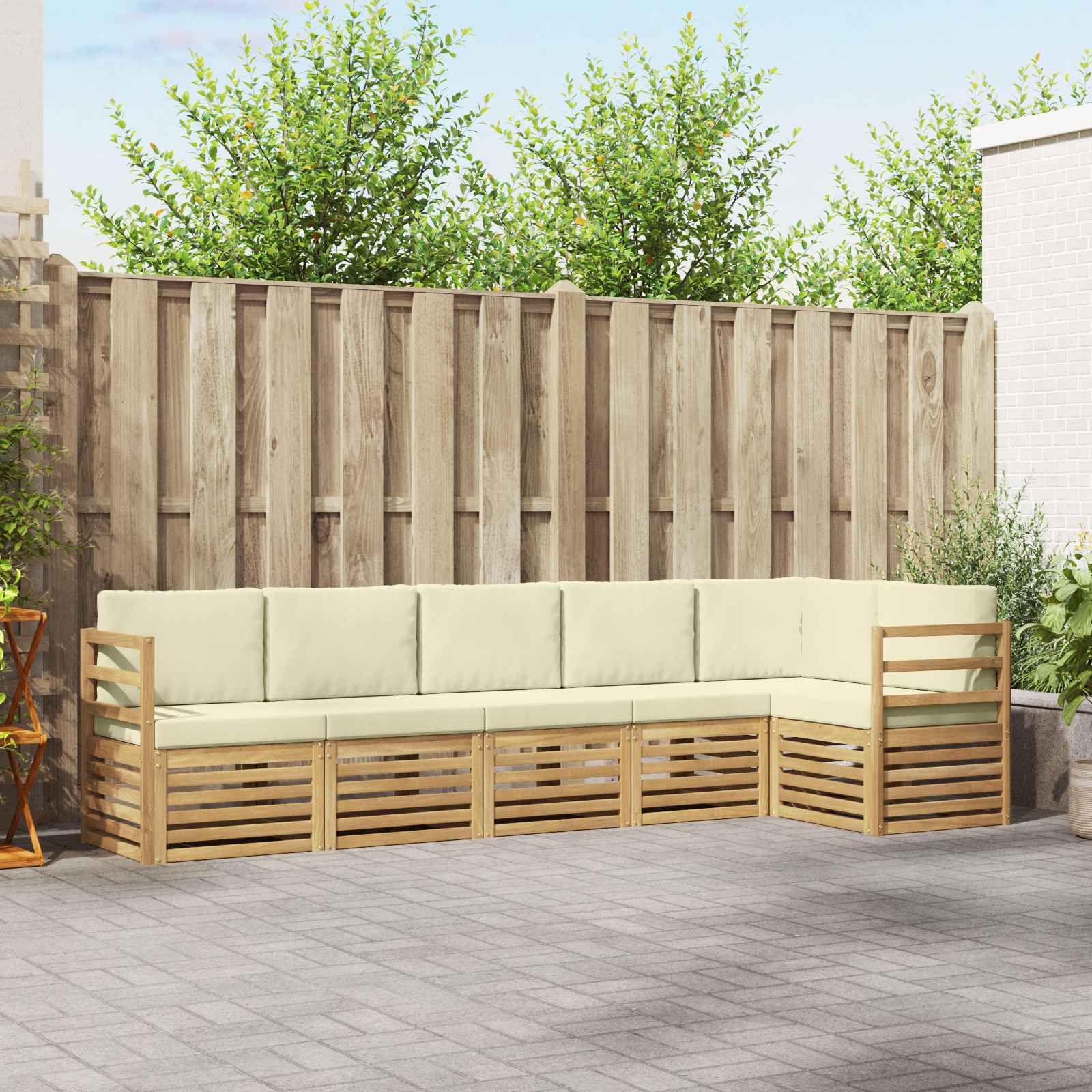 Outdoor-Sofagarnitur 6 stk. Weiß und Creme Polyester