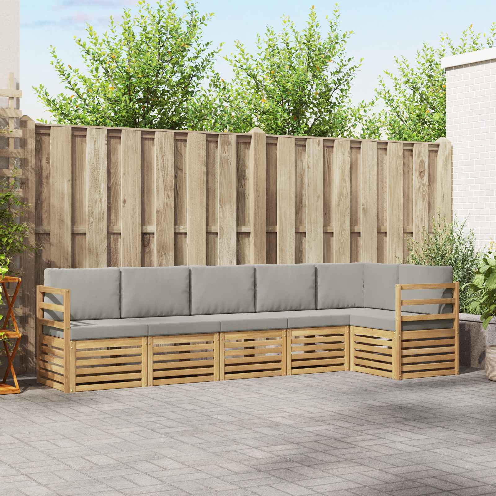 Outdoor-Sofagarnitur 6 stk. Weiß und Hellgrau Polyester