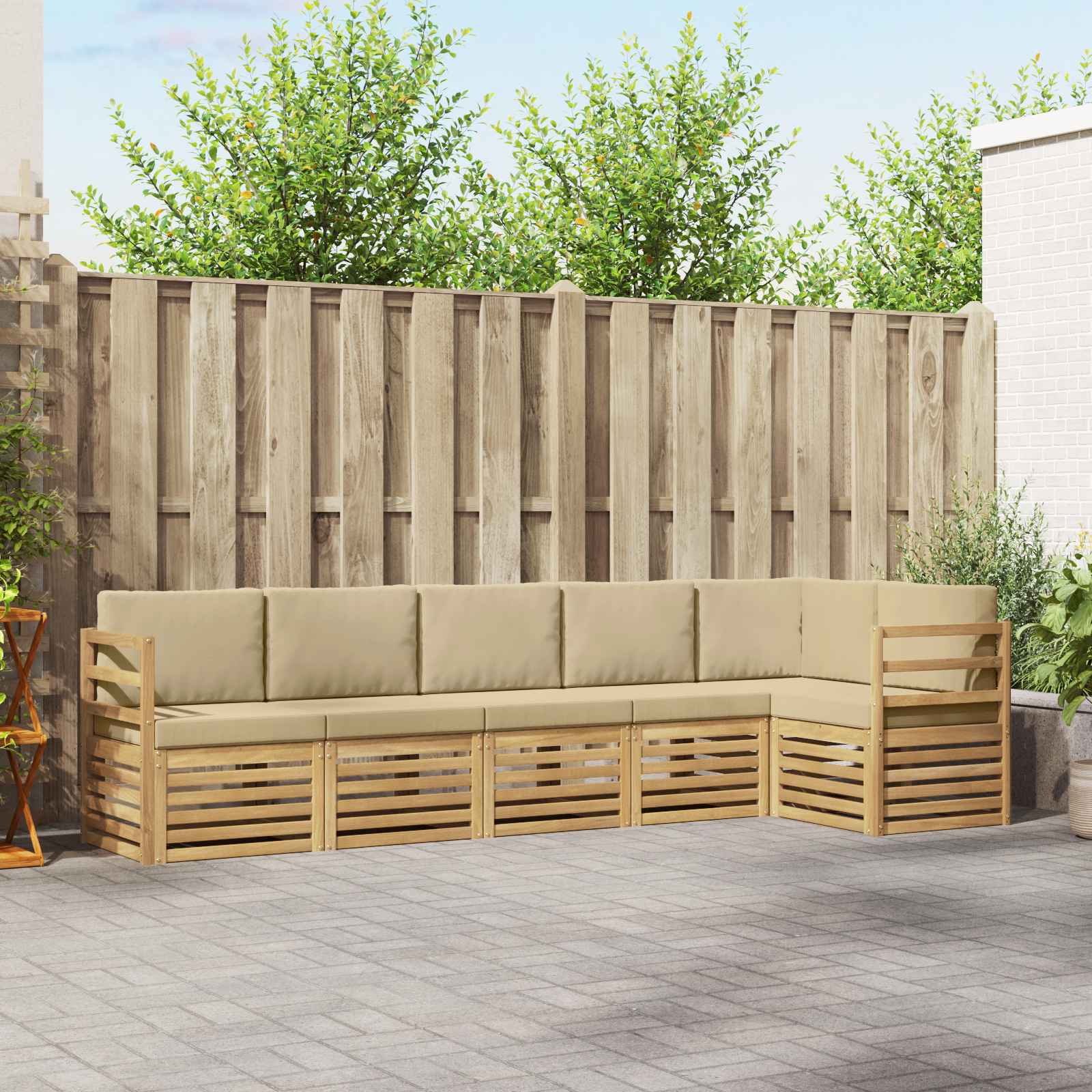 Outdoor-Sofagarnitur 6 stk. Weiß und Beige Polyester