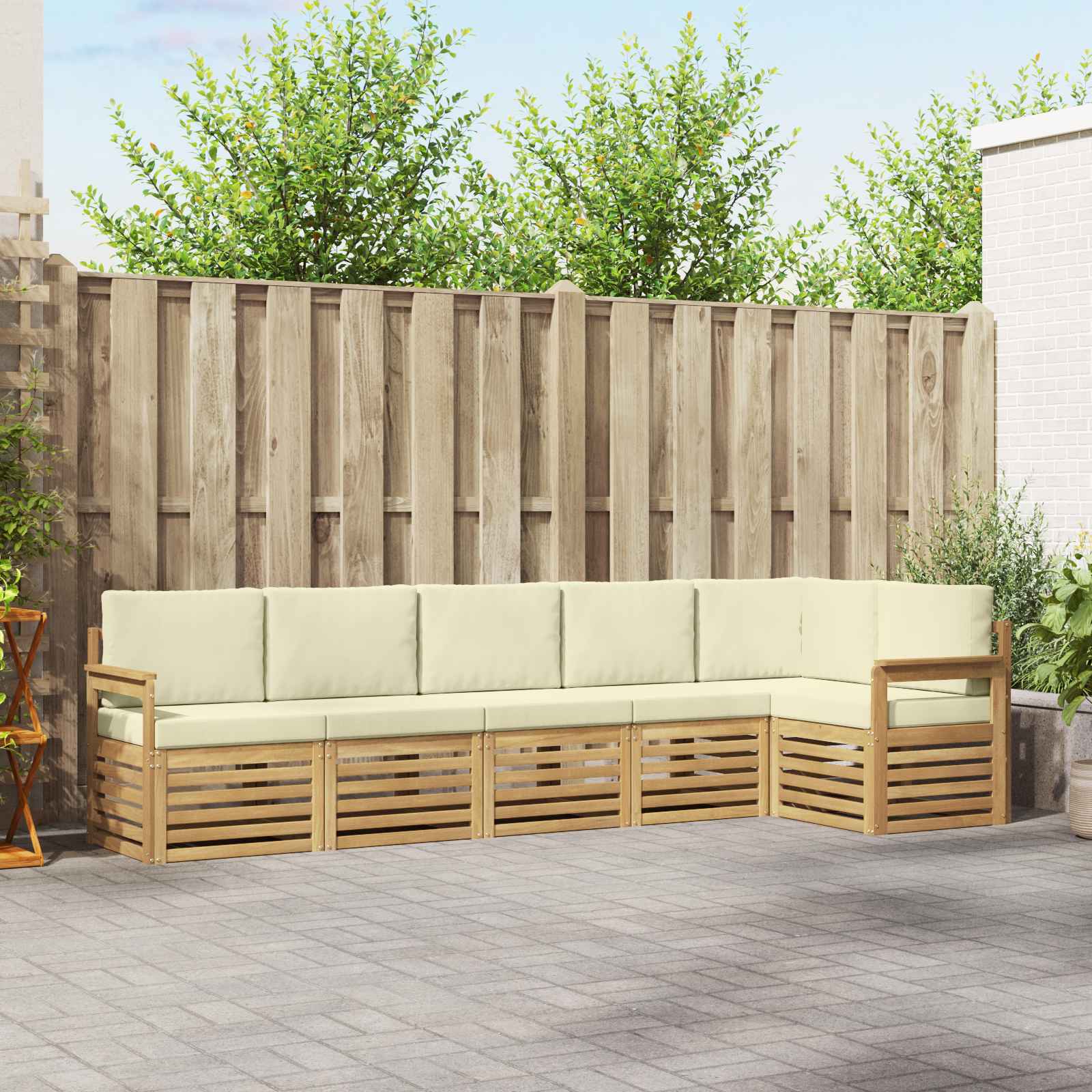 Outdoor-Sofagarnitur 6 stk. Weiß und Creme Polyester