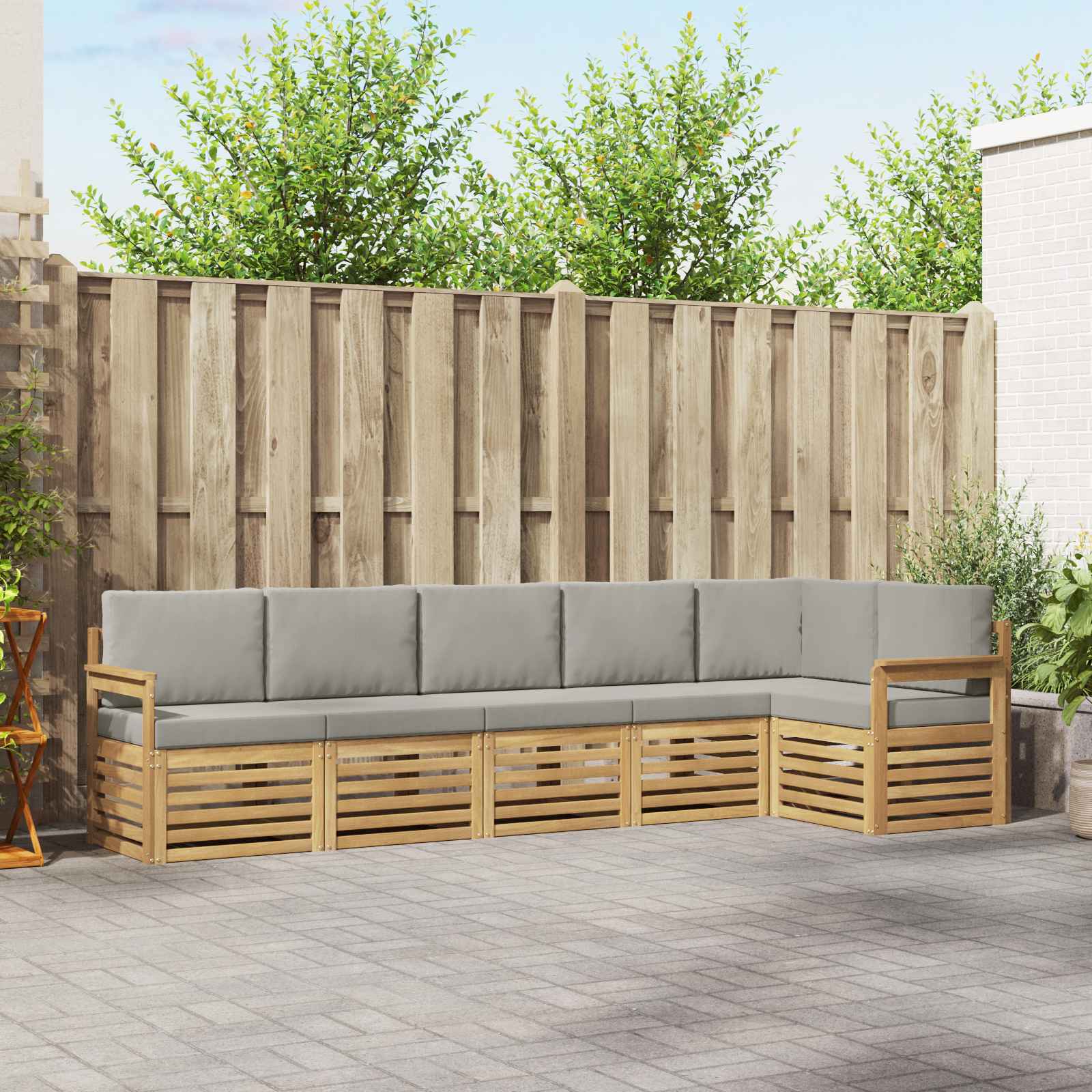 Outdoor-Sofagarnitur 6 stk. Weiß und Hellgrau Polyester