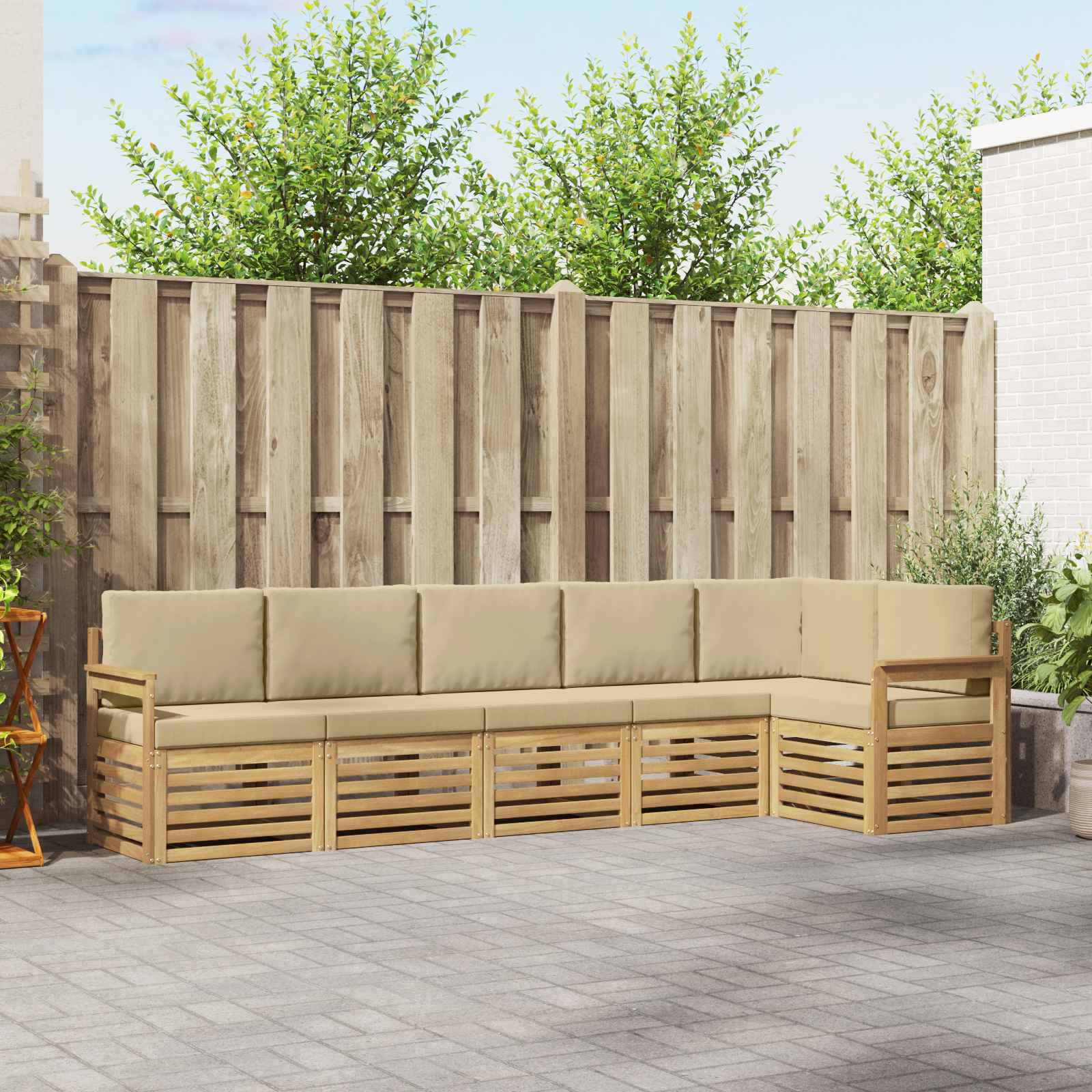 Outdoor-Sofagarnitur 6 stk. Weiß und Beige Polyester