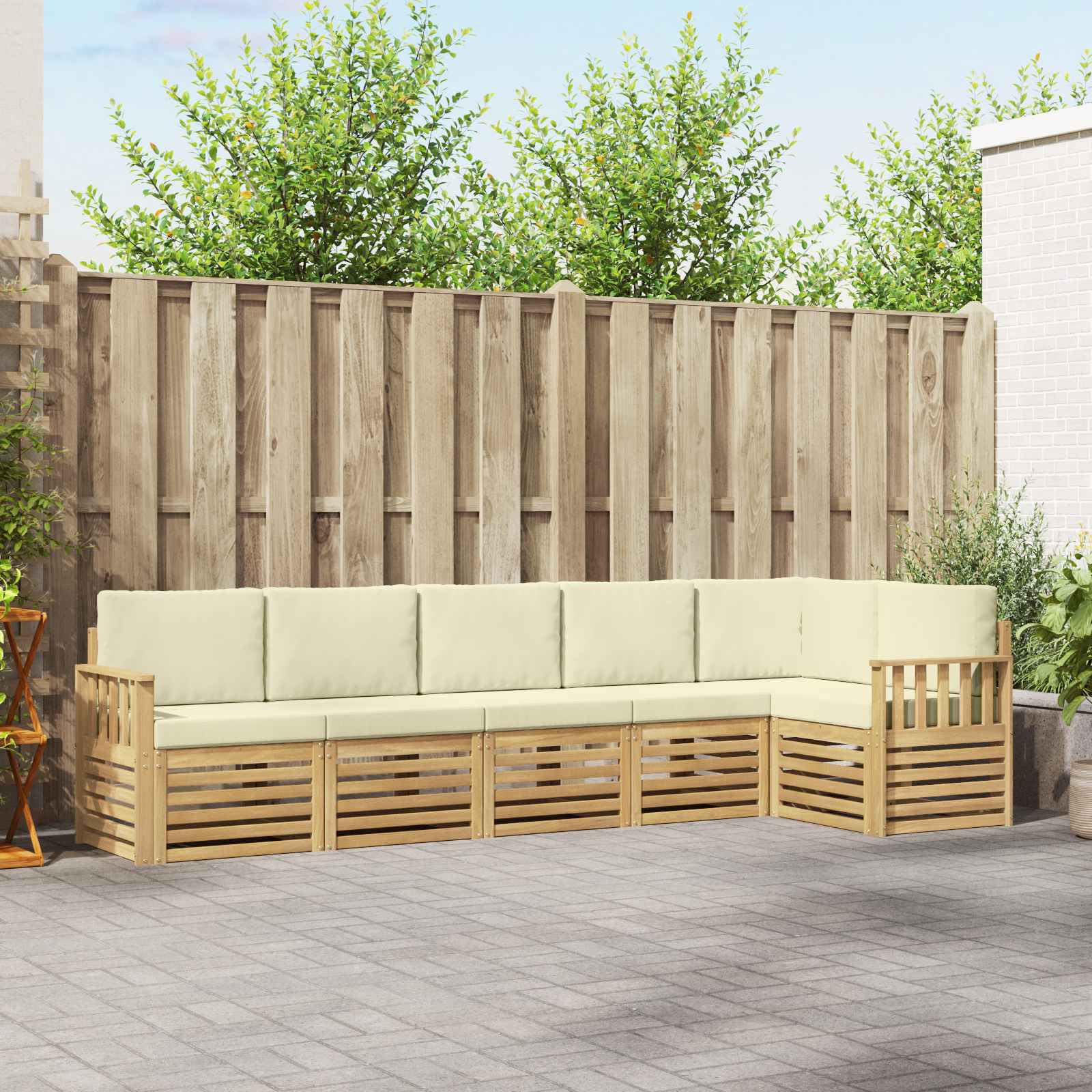 Outdoor-Sofagarnitur 6 stk. Weiß und Creme Polyester