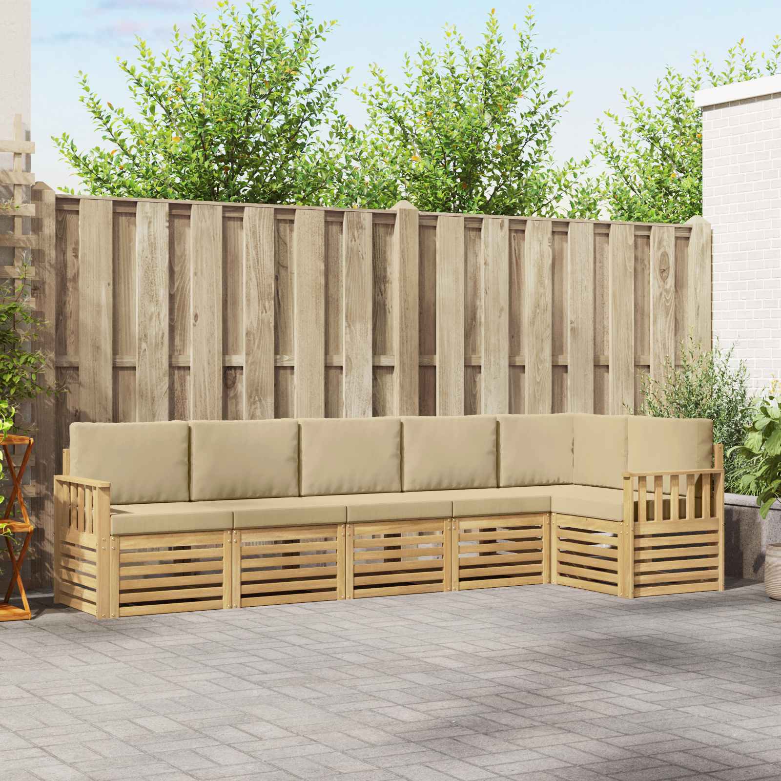 Outdoor-Sofagarnitur 6 stk. Weiß und Beige Polyester