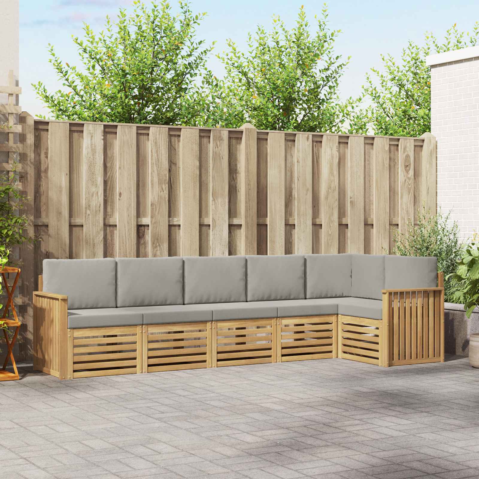 Outdoor-Sofagarnitur 6 stk. Weiß und Hellgrau Polyester