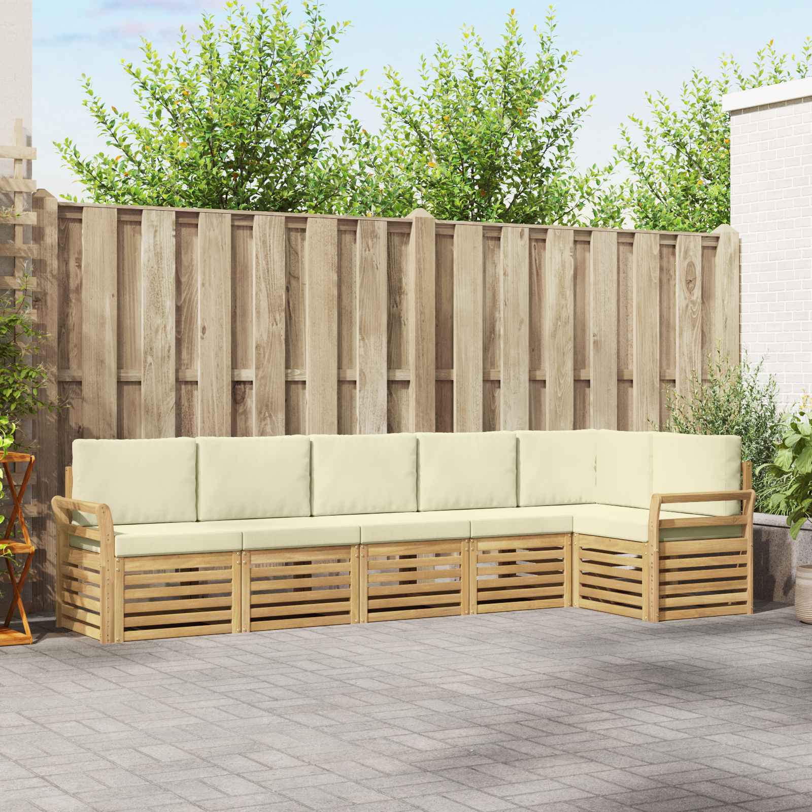 Outdoor-Sofagarnitur 6 stk. Weiß und Creme Polyester