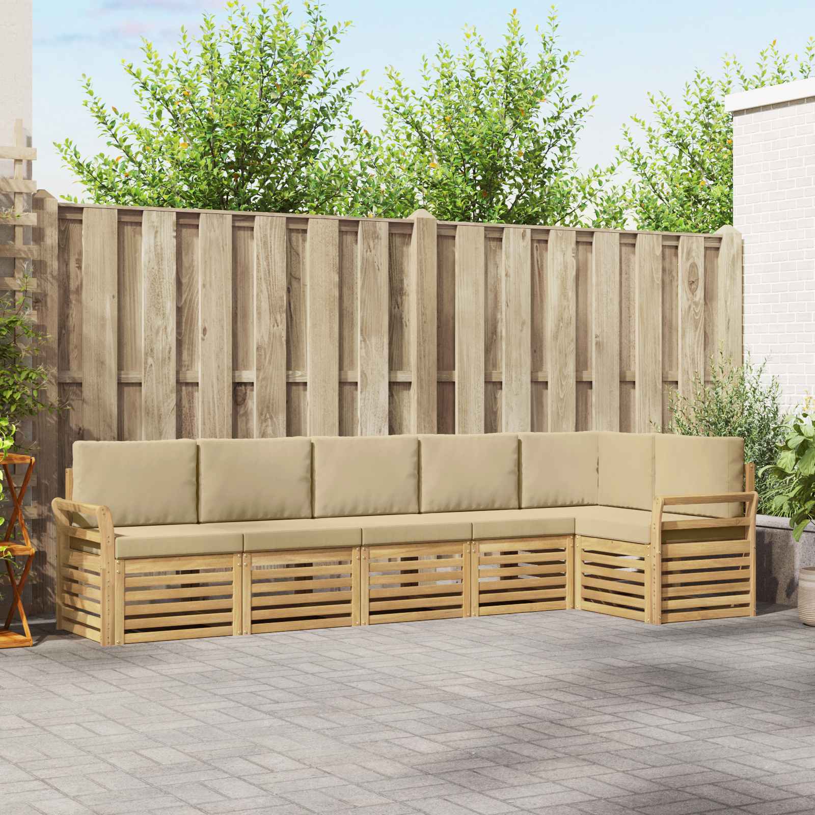 Outdoor-Sofagarnitur 6 stk. Weiß und Beige Polyester