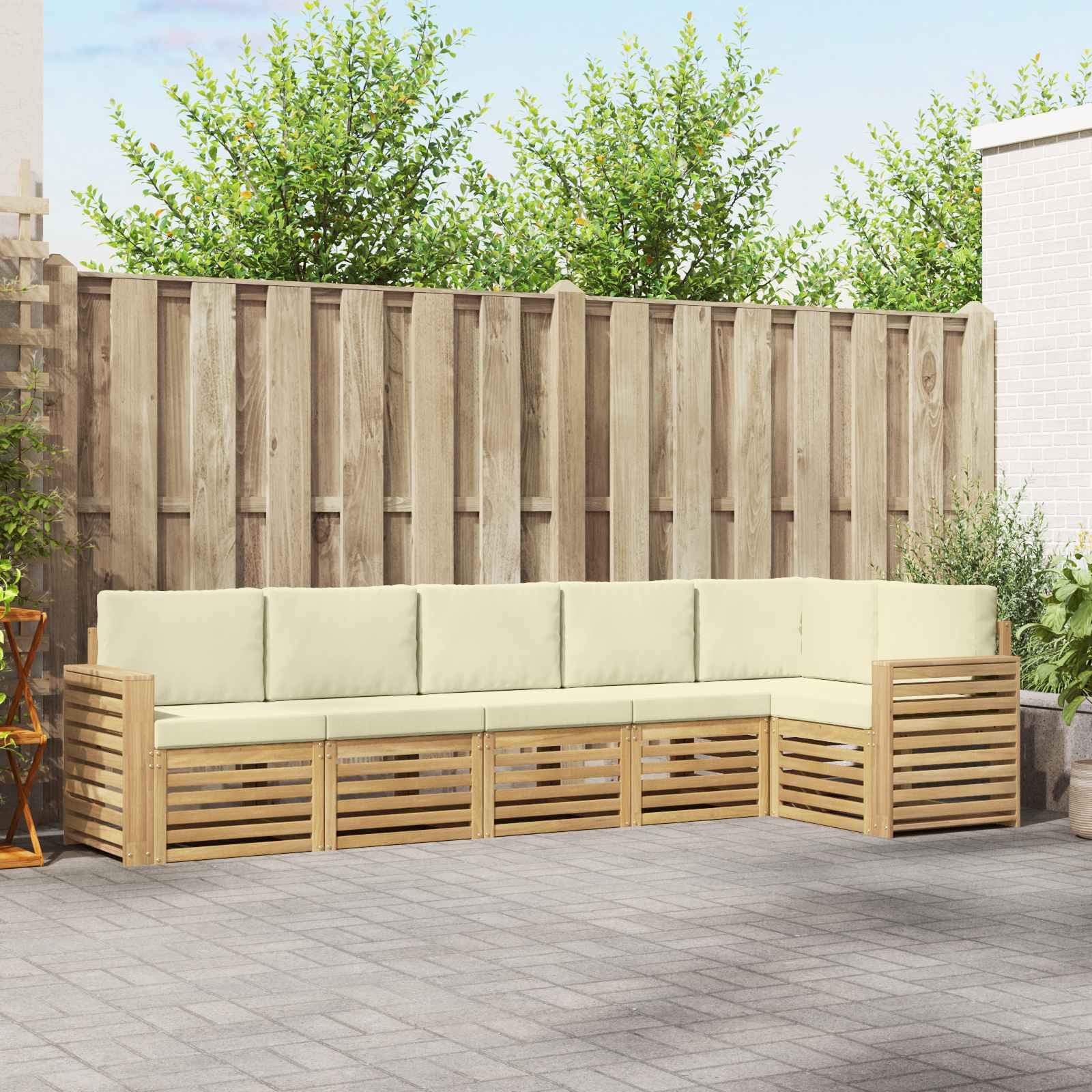 Outdoor-Sofagarnitur 6 stk. Weiß und Creme Polyester
