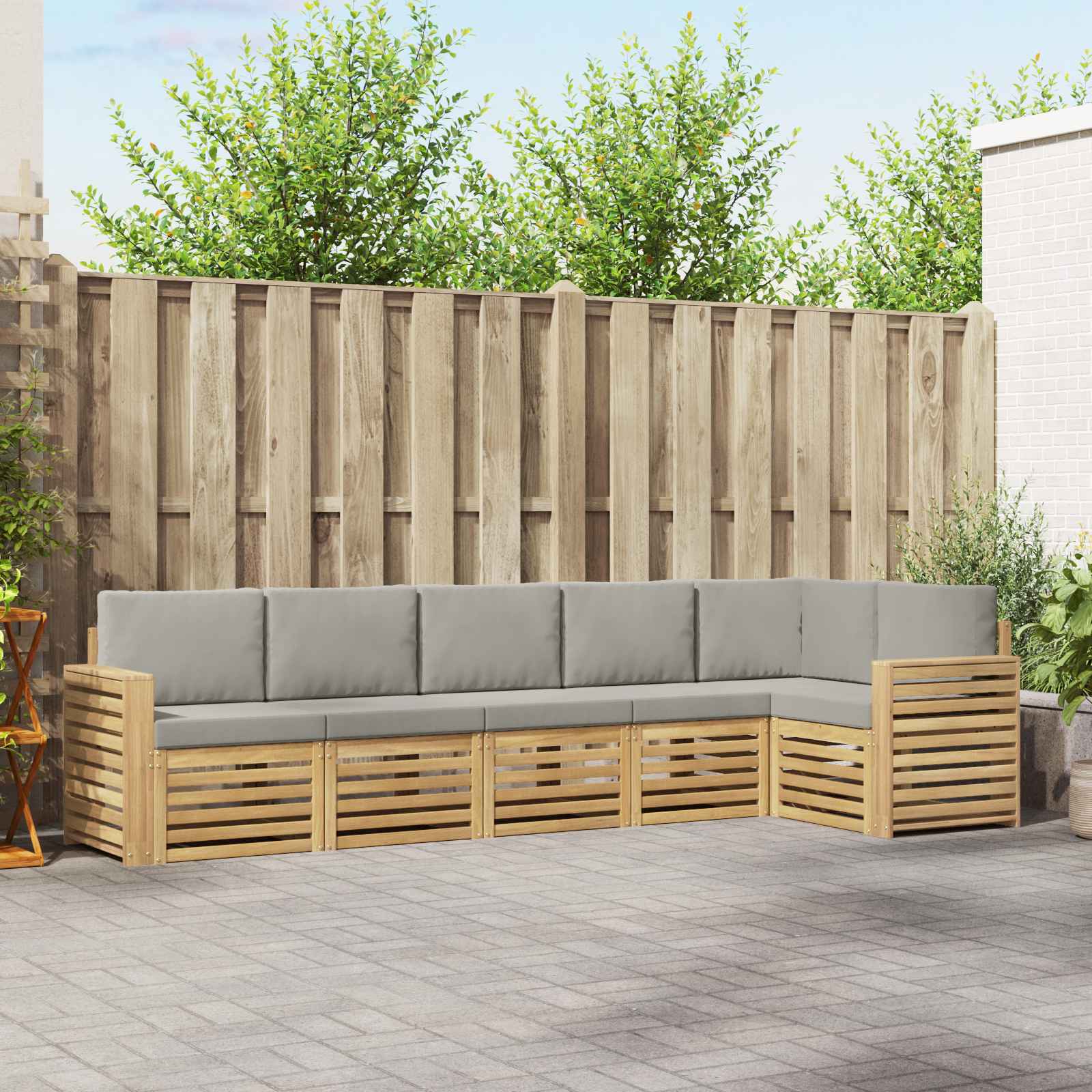 Outdoor-Sofagarnitur 6 stk. Weiß und Hellgrau Polyester