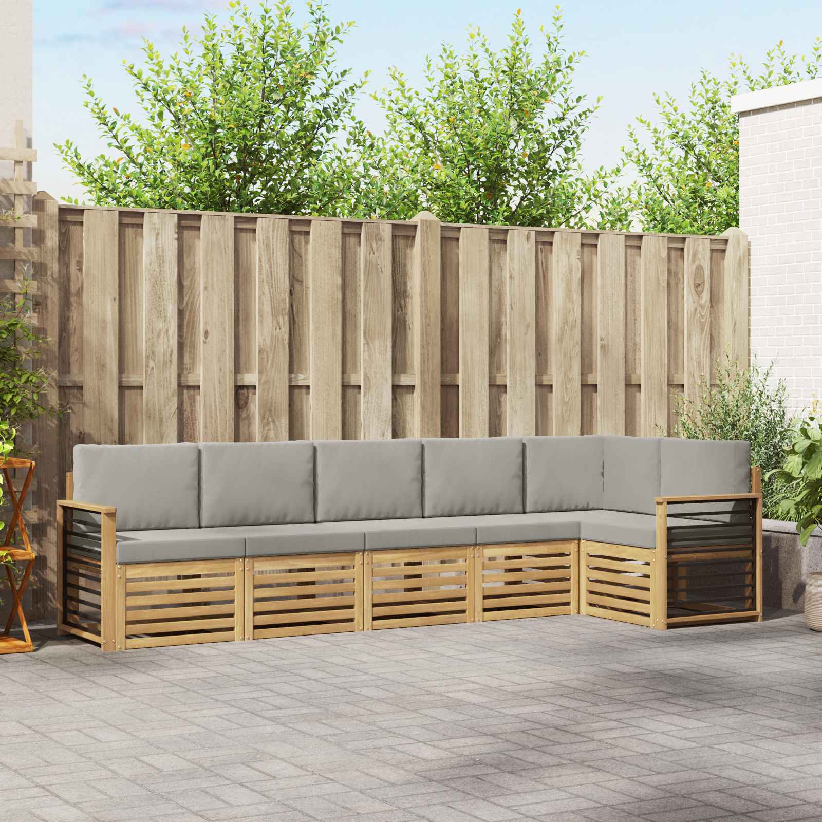 Outdoor-Sofagarnitur 6 stk. Weiß und Hellgrau Polyester