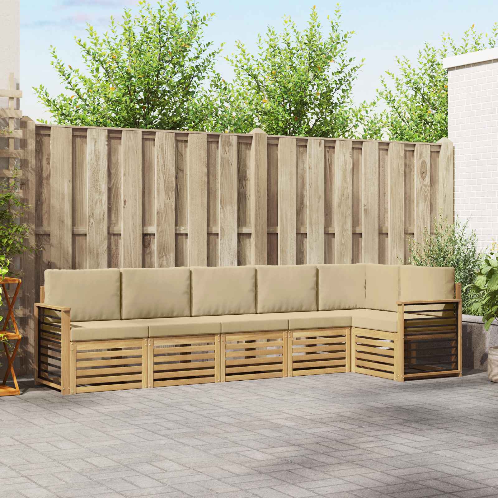 Outdoor-Sofagarnitur 6 stk. Weiß und Beige Polyester