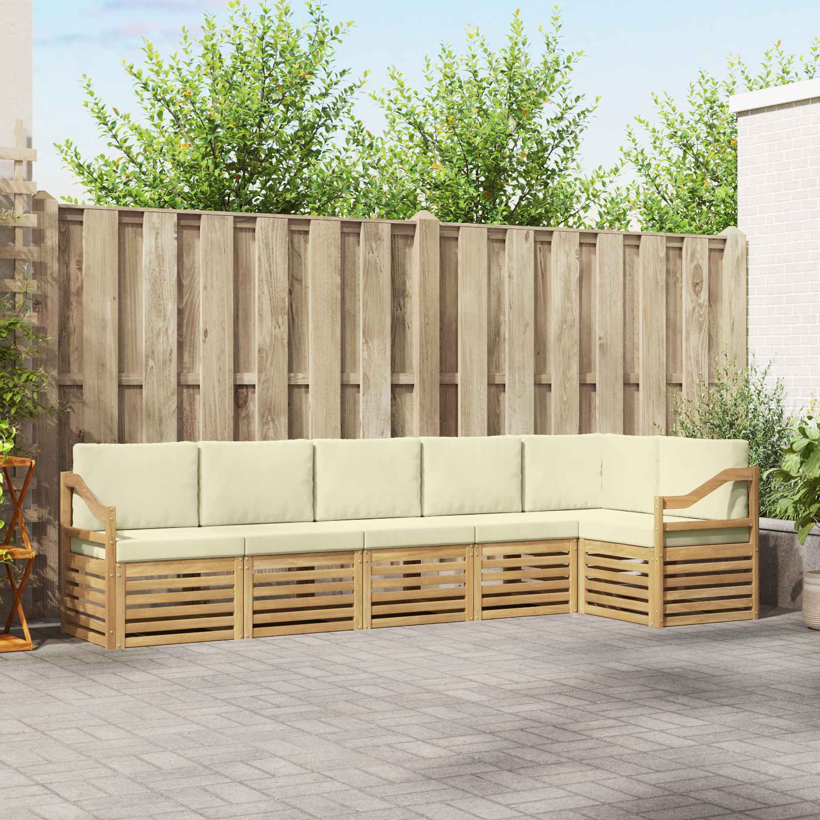 Outdoor-Sofagarnitur 6 stk. Weiß und Creme Polyester