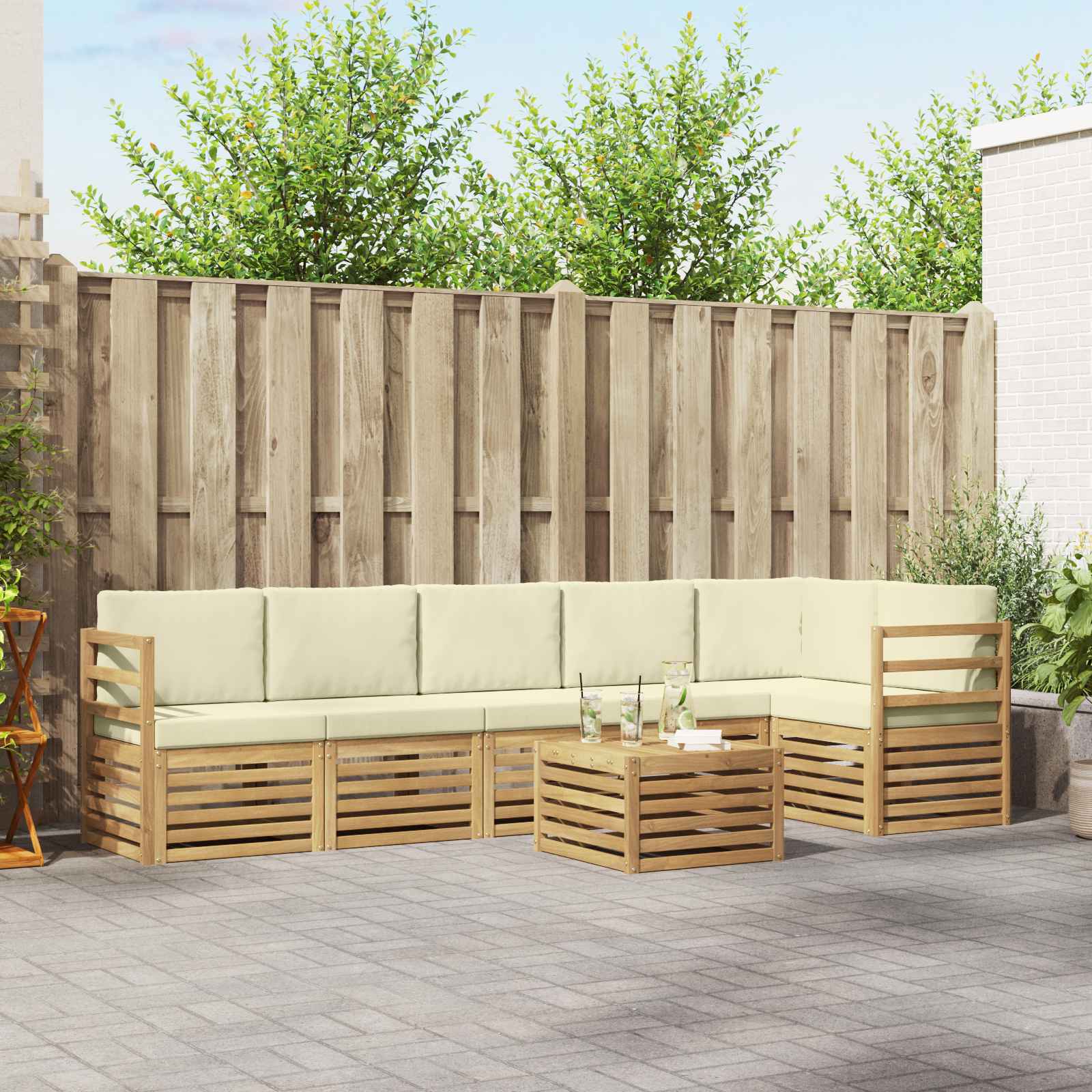 Outdoor-Sofagarnitur 7 stk. Weiß und Creme Polyester
