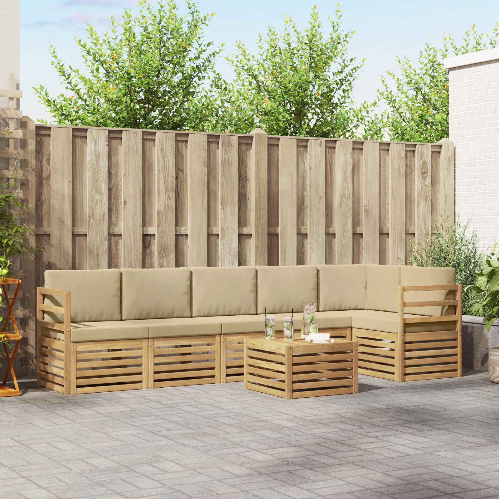 Outdoor-Sofagarnitur 7 stk. Weiß und Beige Polyester