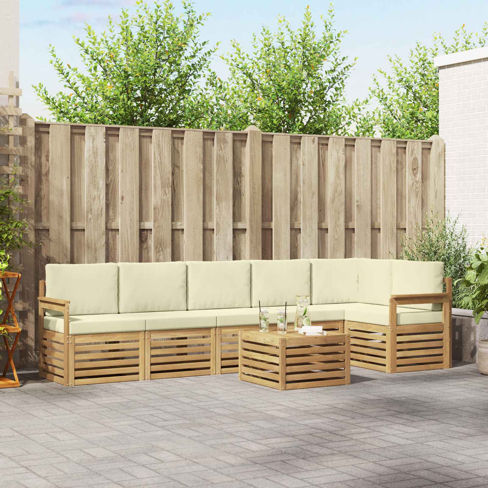 Outdoor-Sofagarnitur 7 stk. Weiß und Creme Polyester