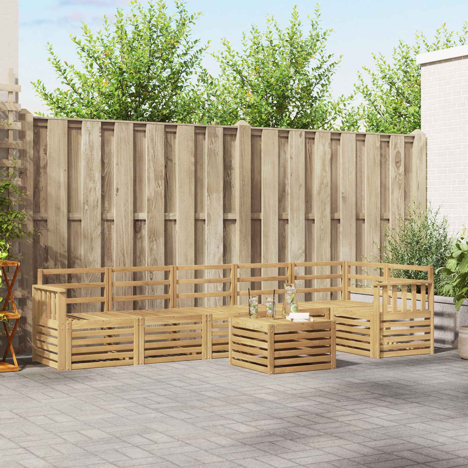 Outdoor-Sofagarnitur 7 stk. Weiß Massivholz Akazie
