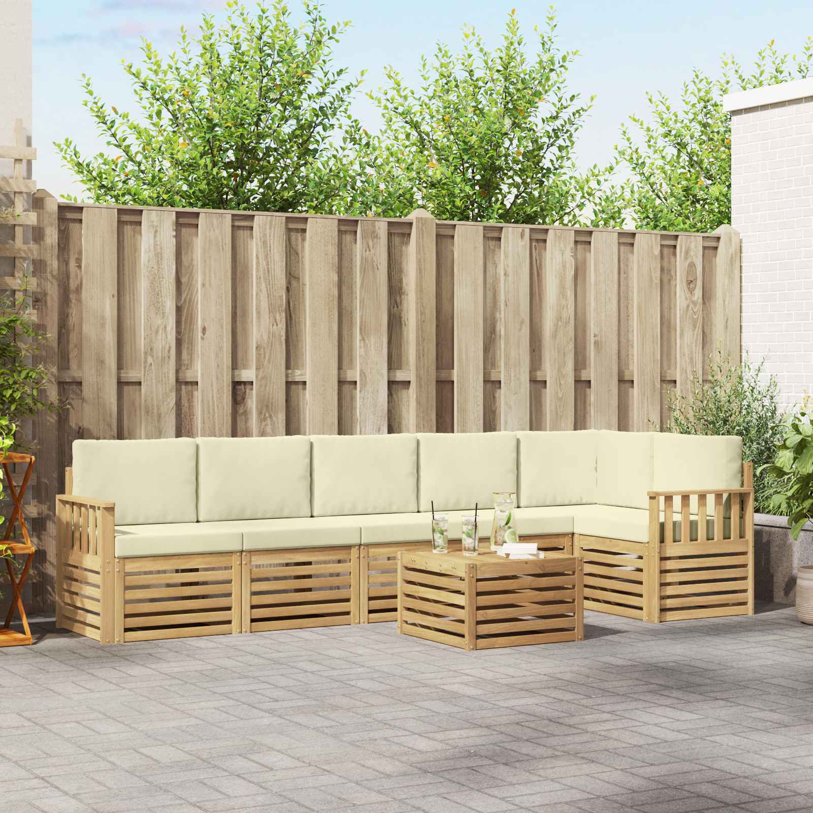 Outdoor-Sofagarnitur 7 stk. Weiß und Creme Polyester