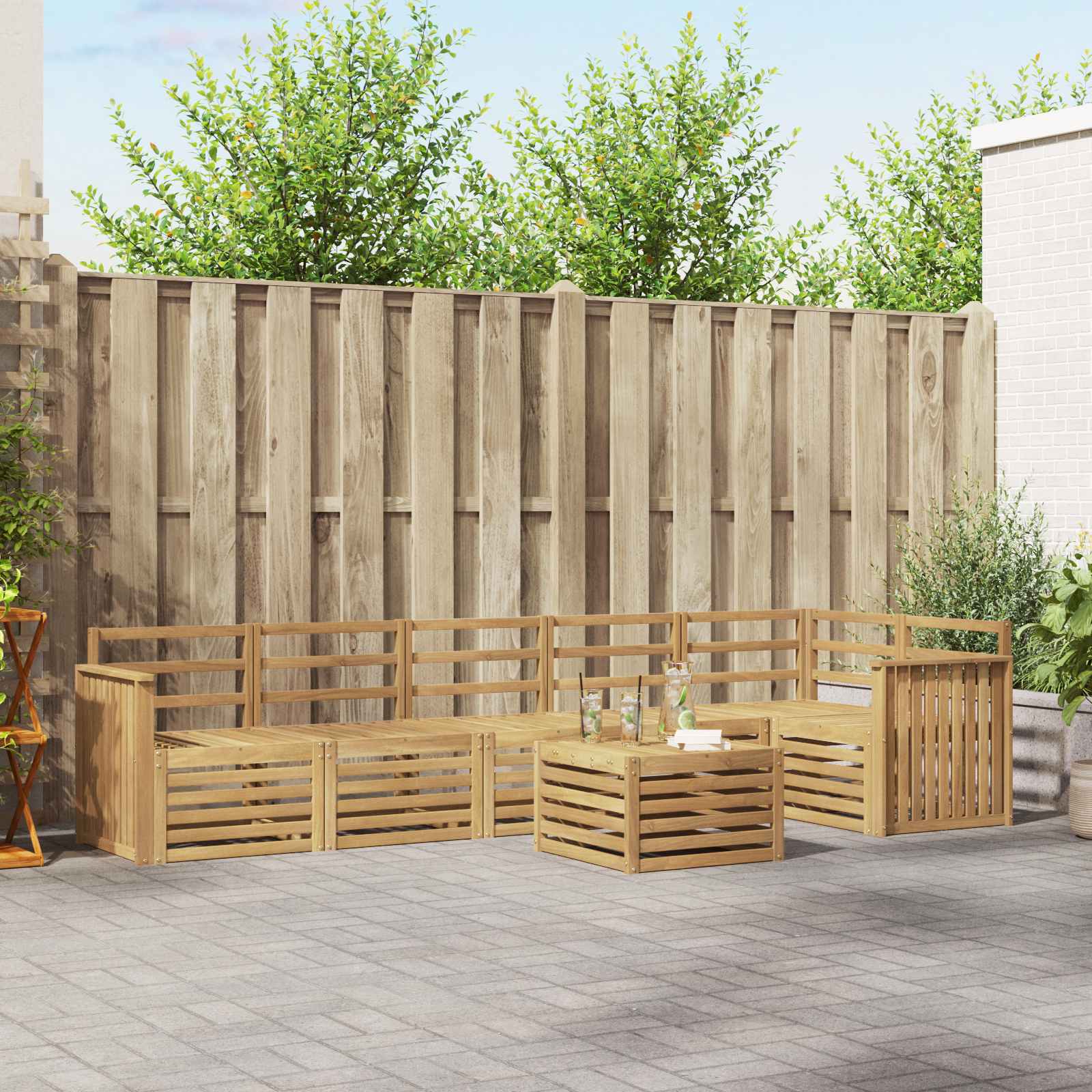 Outdoor-Sofagarnitur 7 stk. Weiß Massivholz Akazie