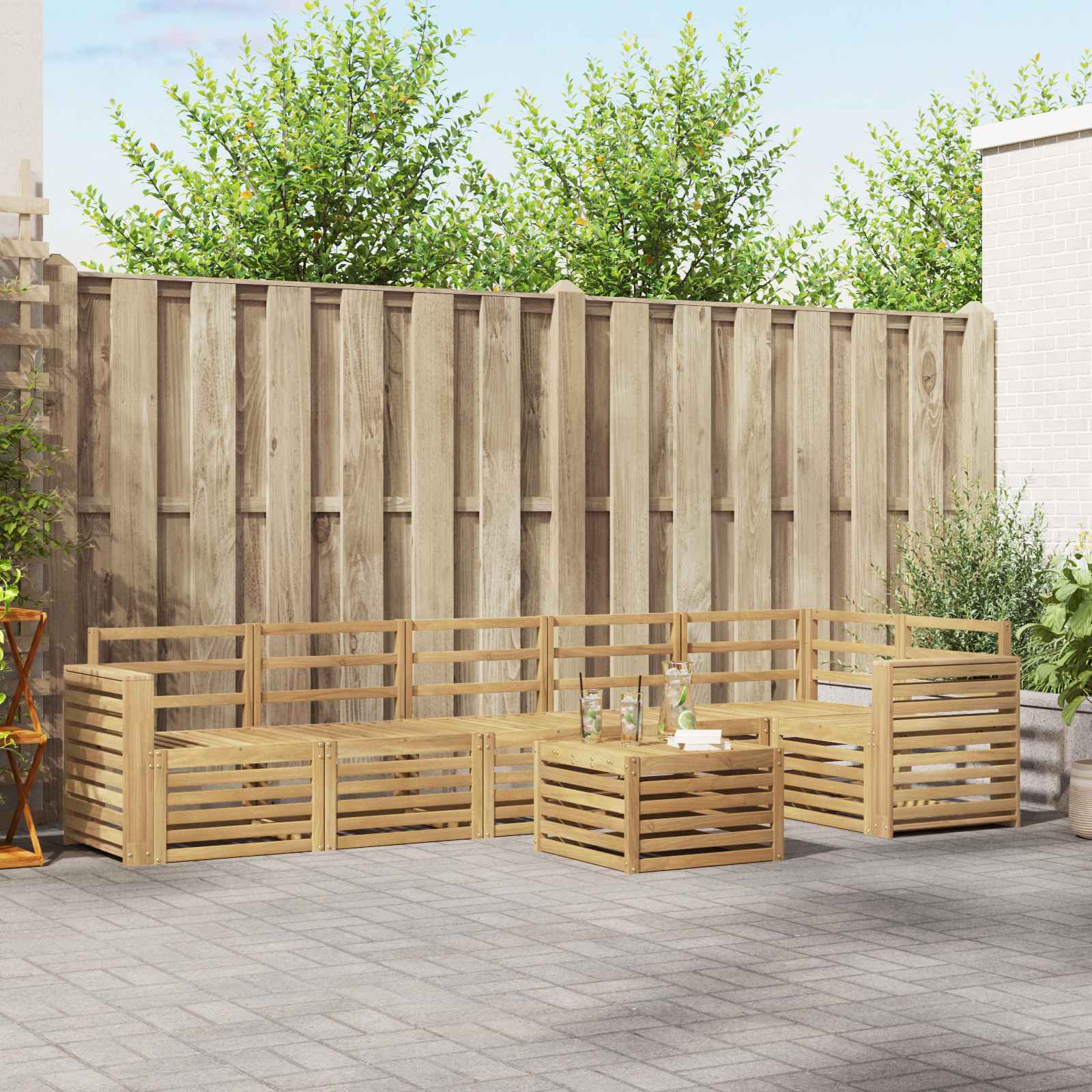Outdoor-Sofagarnitur 7 stk. Weiß Massivholz Akazie