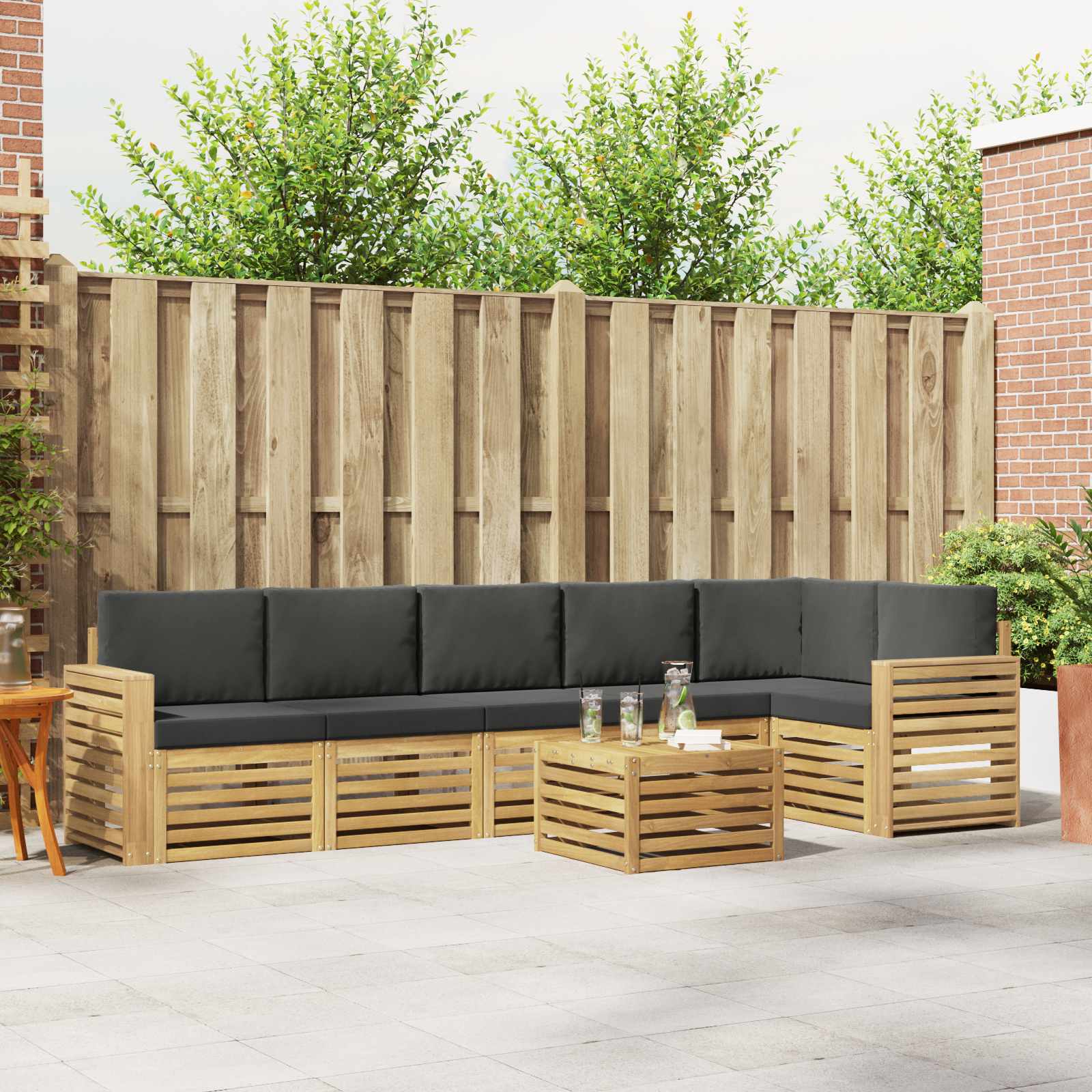 Outdoor-Sofagarnitur 7 stk. Weiß und Anthrazit Polyester