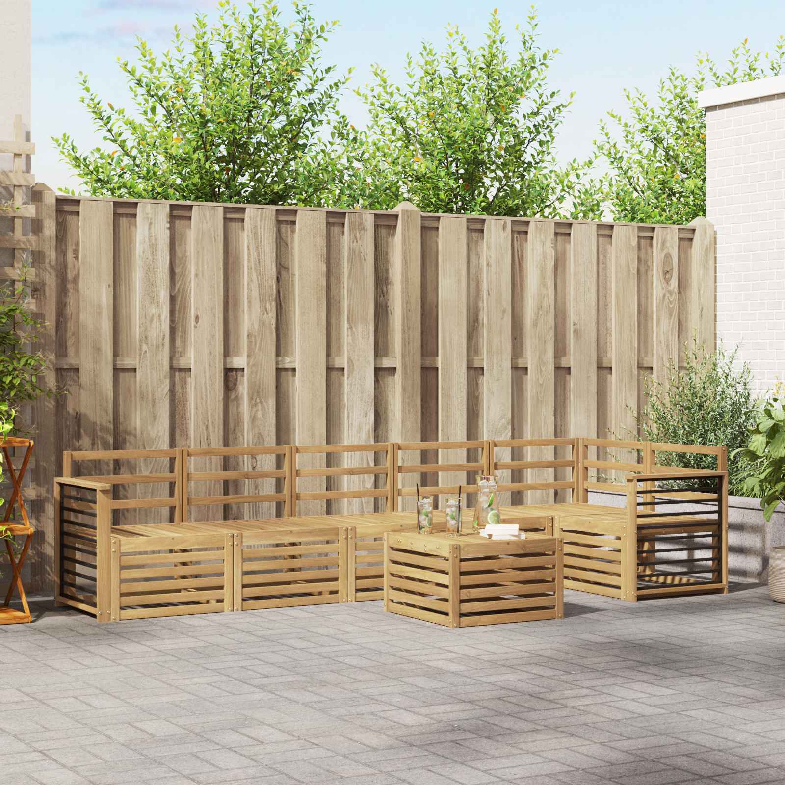 Outdoor-Sofagarnitur 7 stk. Weiß Massivholz Akazie