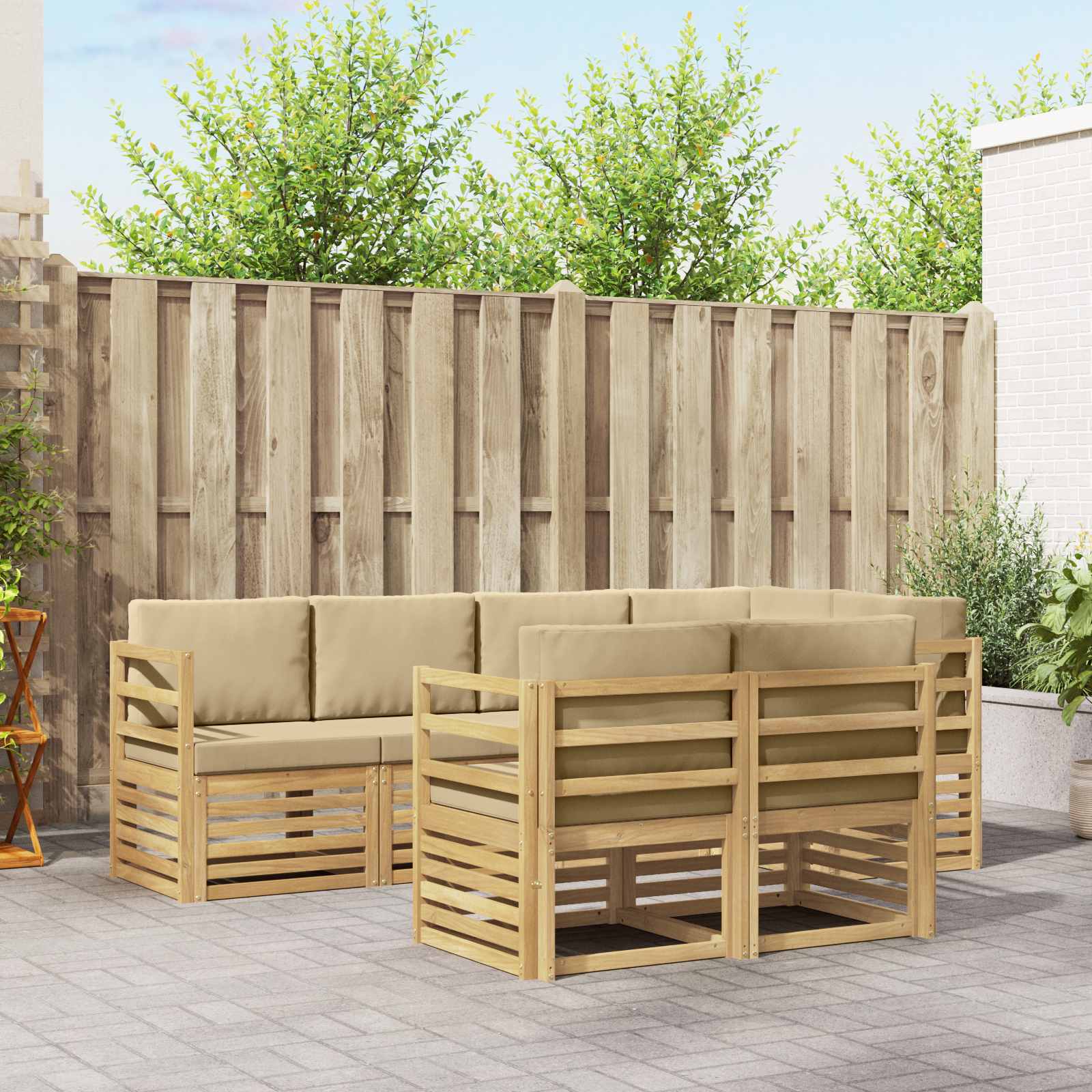 Outdoor-Sofagarnitur 7 stk. Weiß und Beige Polyester