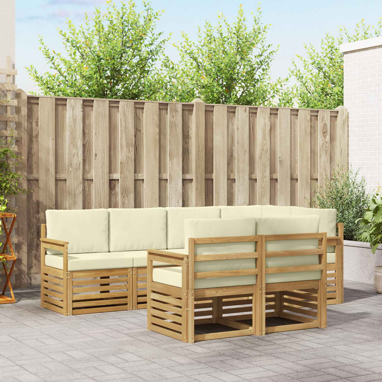 Outdoor-Sofagarnitur 7 stk. Weiß und Creme Polyester