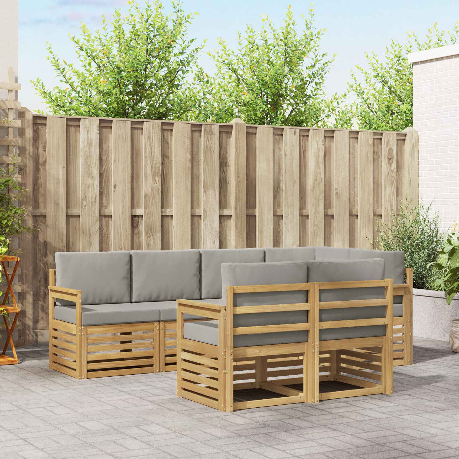 Outdoor-Sofagarnitur 7 stk. Weiß und Hellgrau Polyester