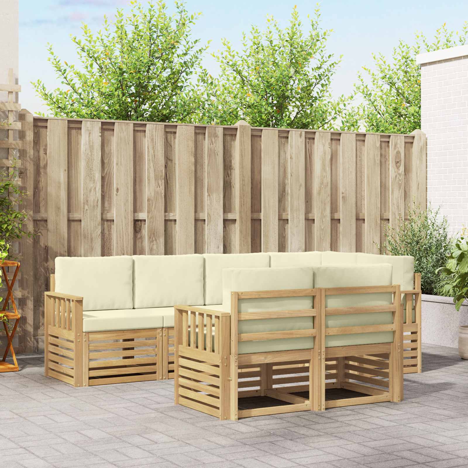 Outdoor-Sofagarnitur 7 stk. Weiß und Creme Polyester