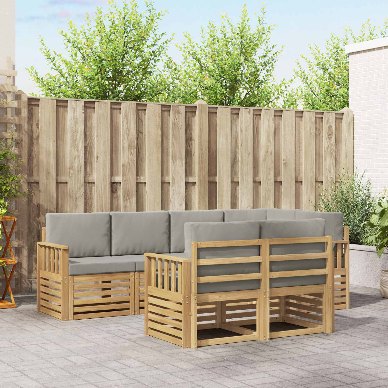 Outdoor-Sofagarnitur 7 stk. Weiß und Hellgrau Polyester