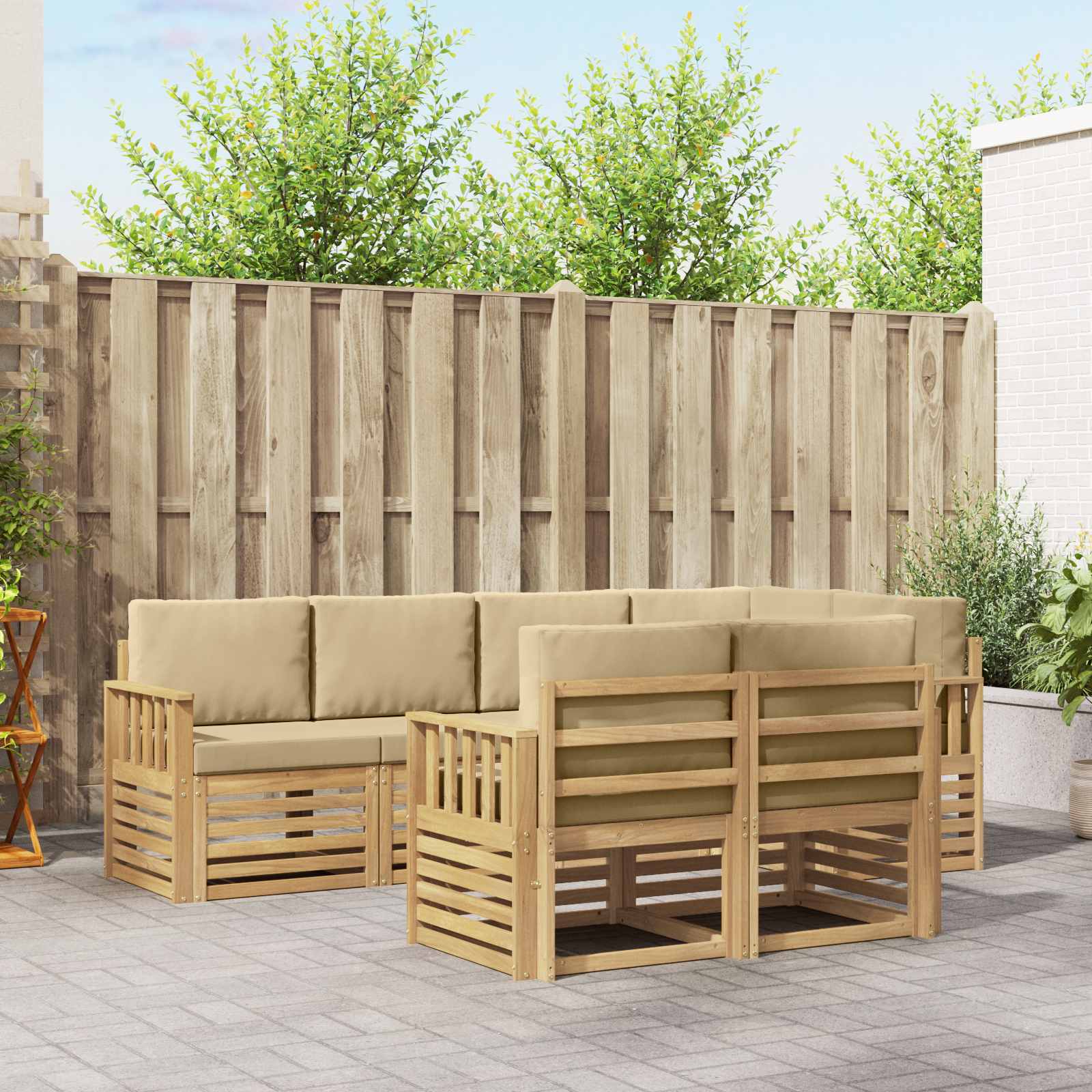 Outdoor-Sofagarnitur 7 stk. Weiß und Beige Polyester