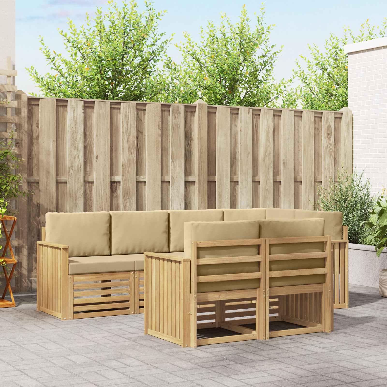 Outdoor-Sofagarnitur 7 stk. Weiß und Beige Polyester