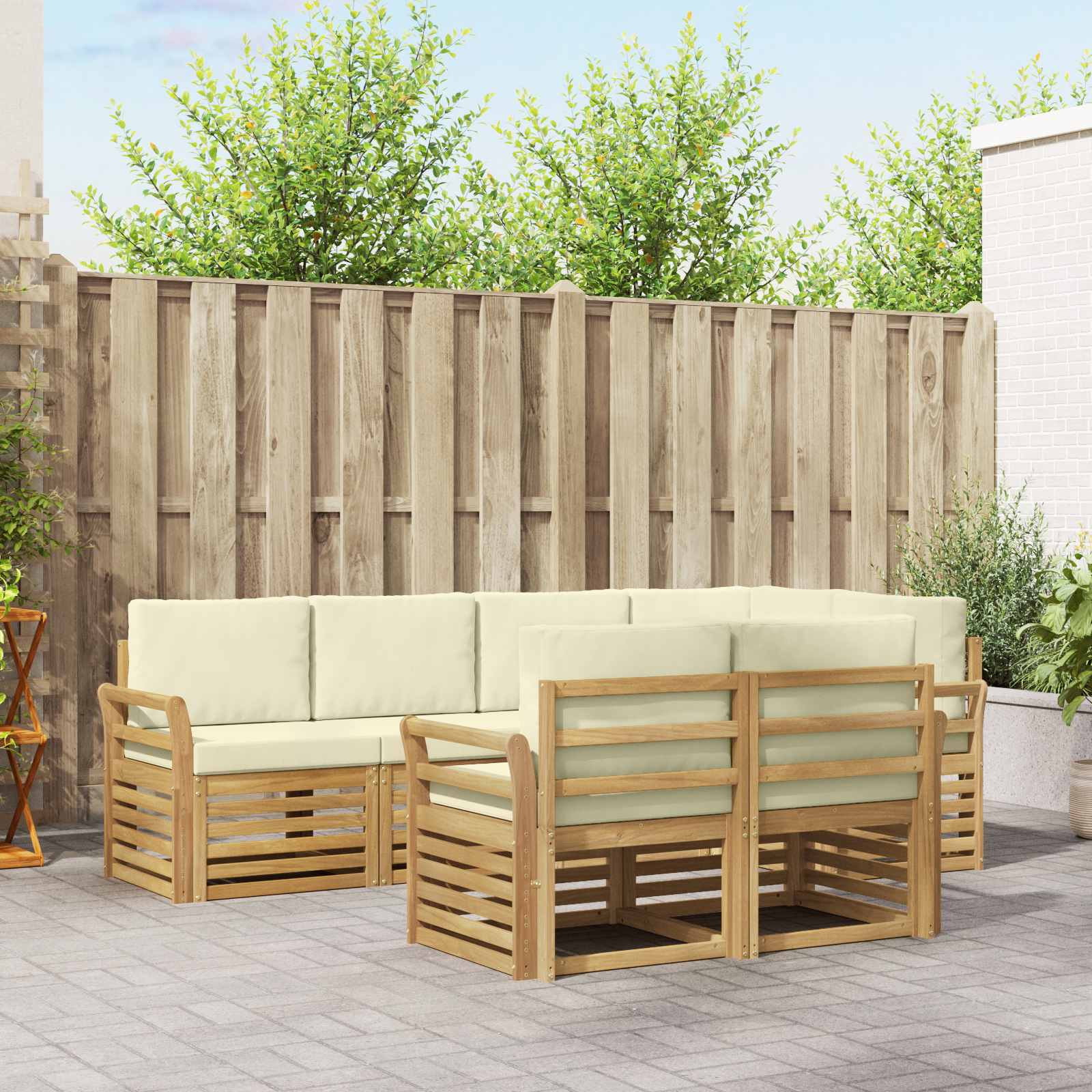 Outdoor-Sofagarnitur 7 stk. Weiß und Creme Polyester