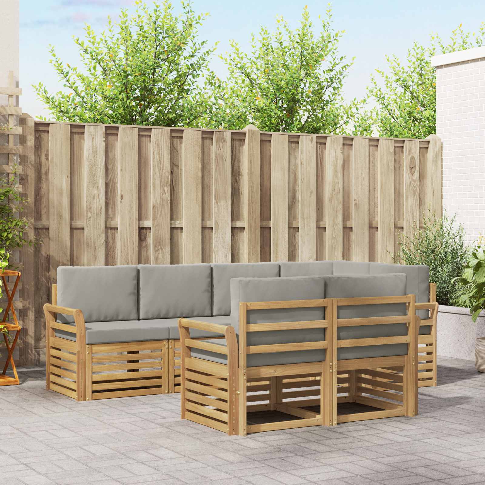 Outdoor-Sofagarnitur 7 stk. Weiß und Hellgrau Polyester