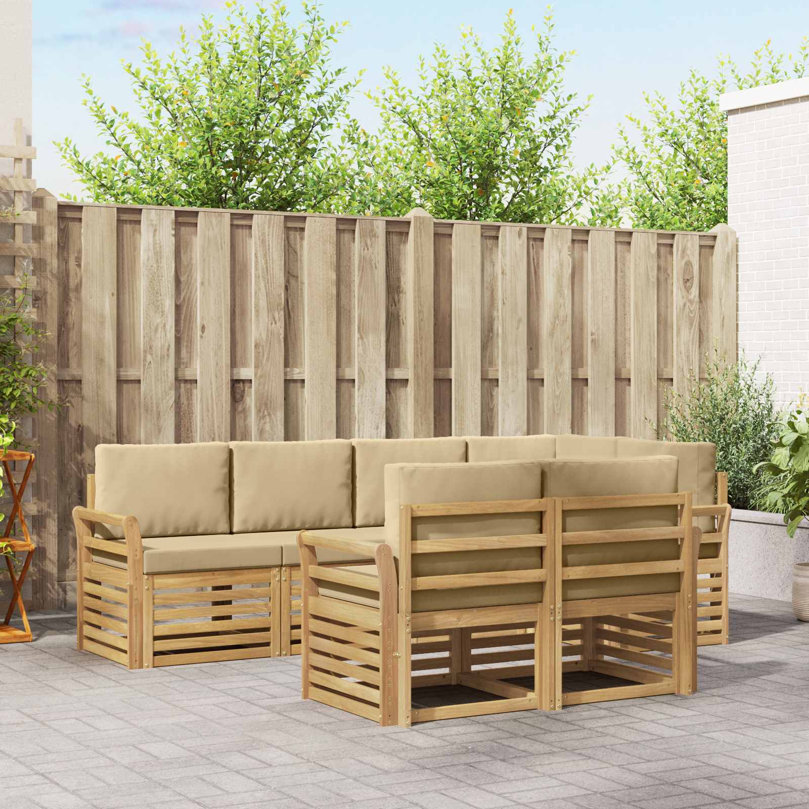 Outdoor-Sofagarnitur 7 stk. Weiß und Beige Polyester