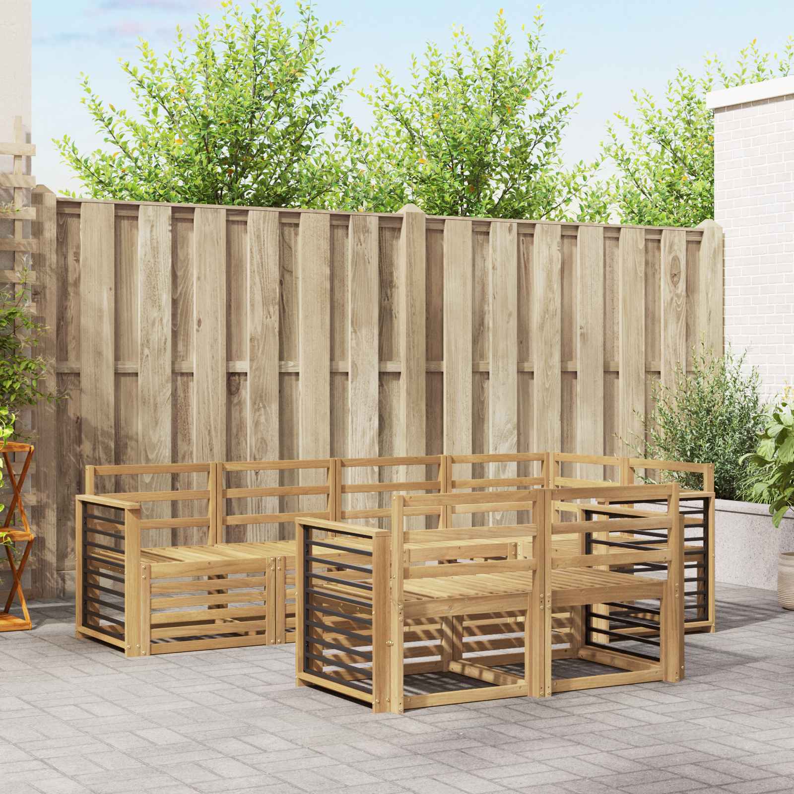 Outdoor-Sofagarnitur 7 stk. Weiß Massivholz Akazie