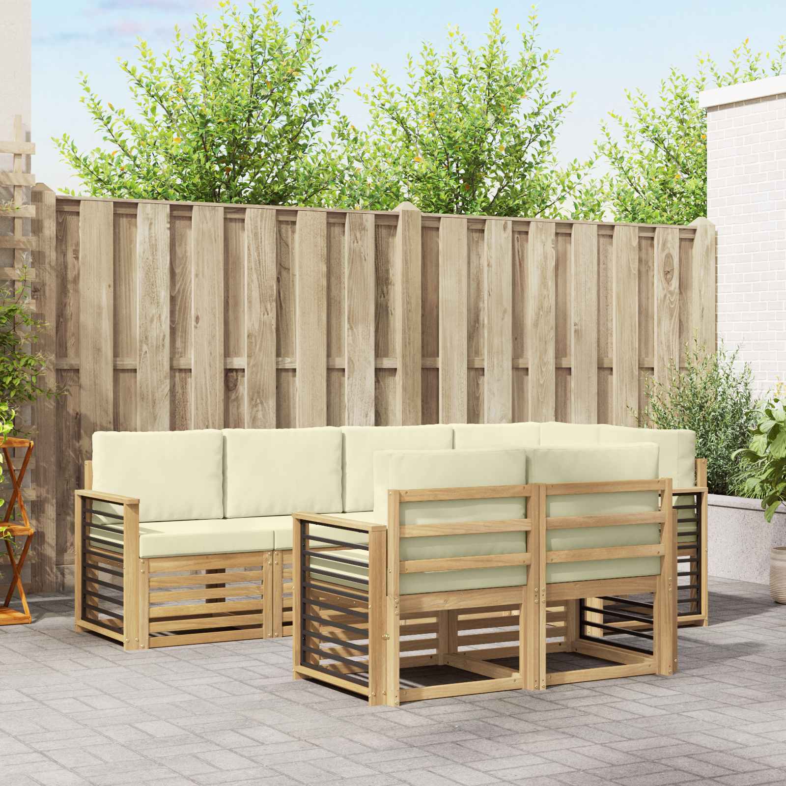Outdoor-Sofagarnitur 7 stk. Weiß und Creme Polyester