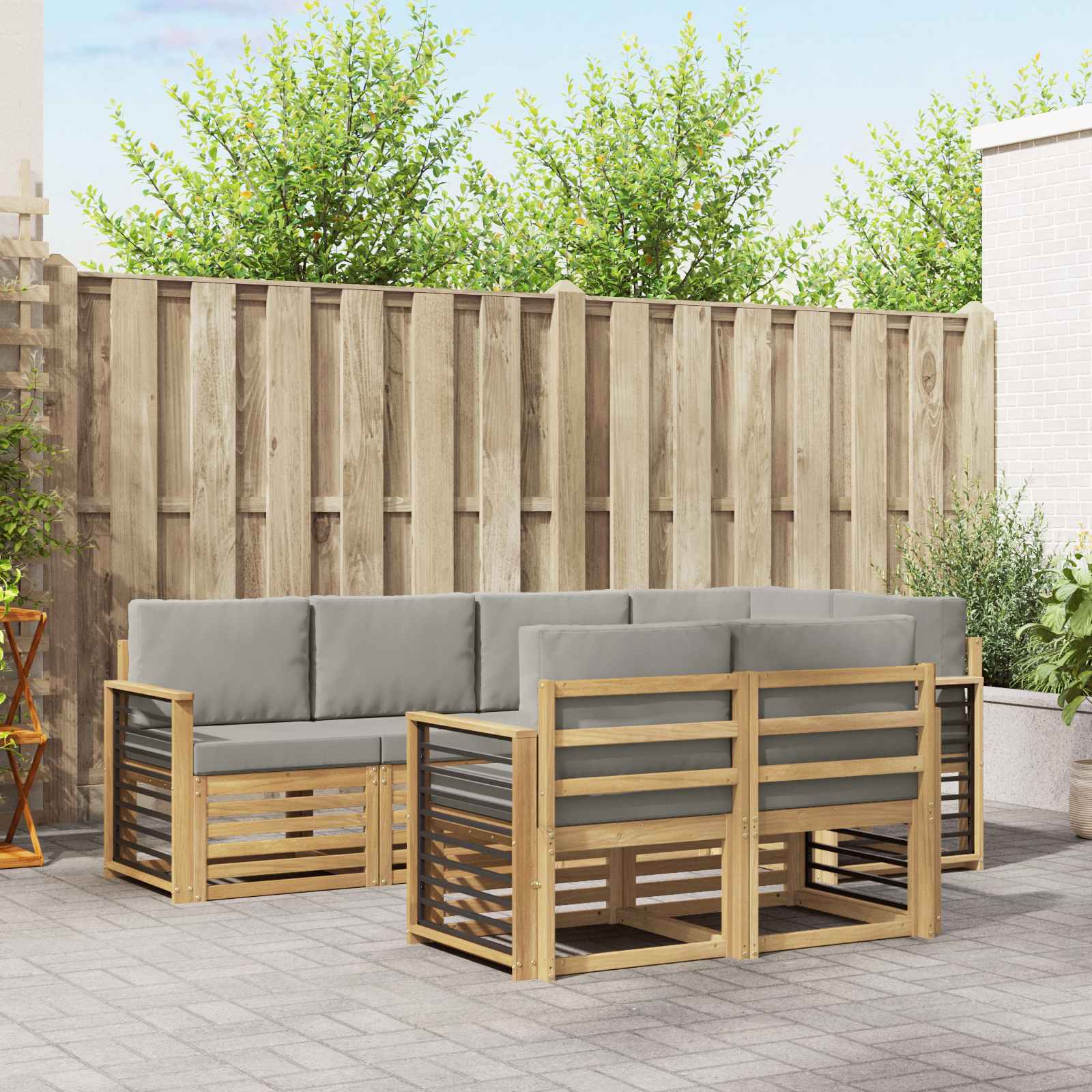 Outdoor-Sofagarnitur 7 stk. Weiß und Hellgrau Polyester