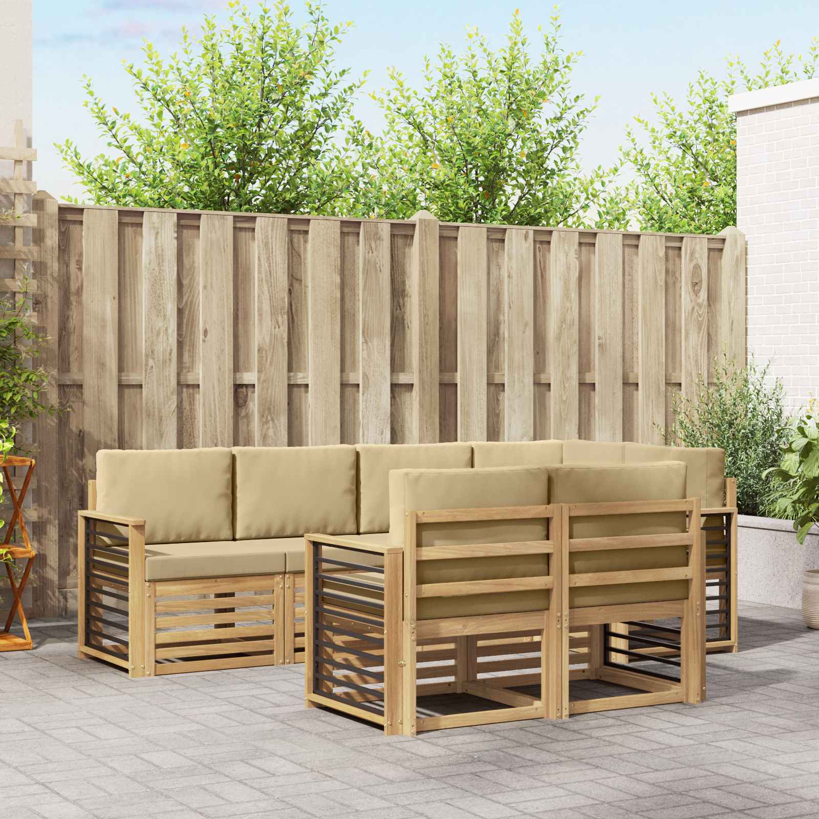 Outdoor-Sofagarnitur 7 stk. Weiß und Beige Polyester