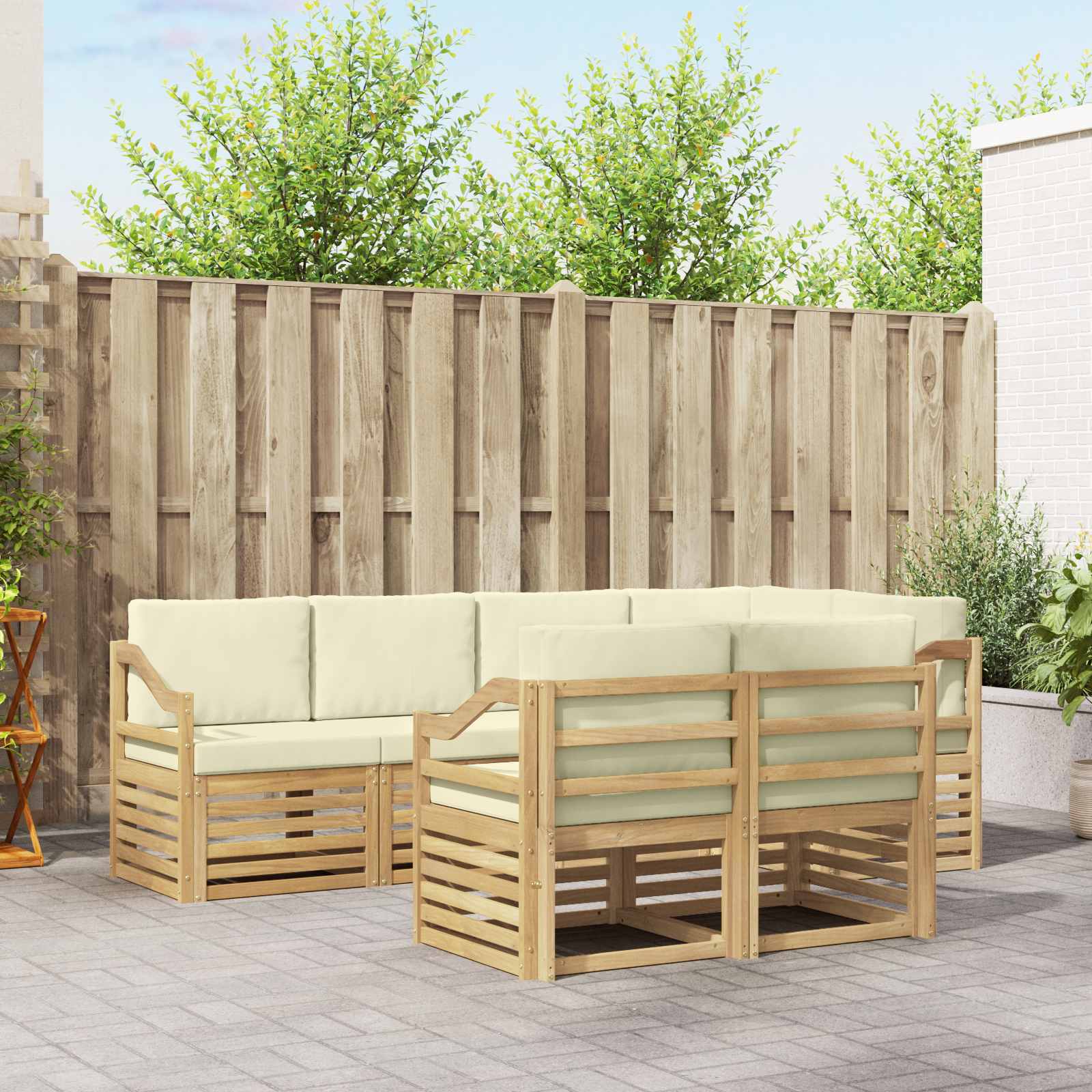 Outdoor-Sofagarnitur 7 stk. Weiß und Creme Polyester