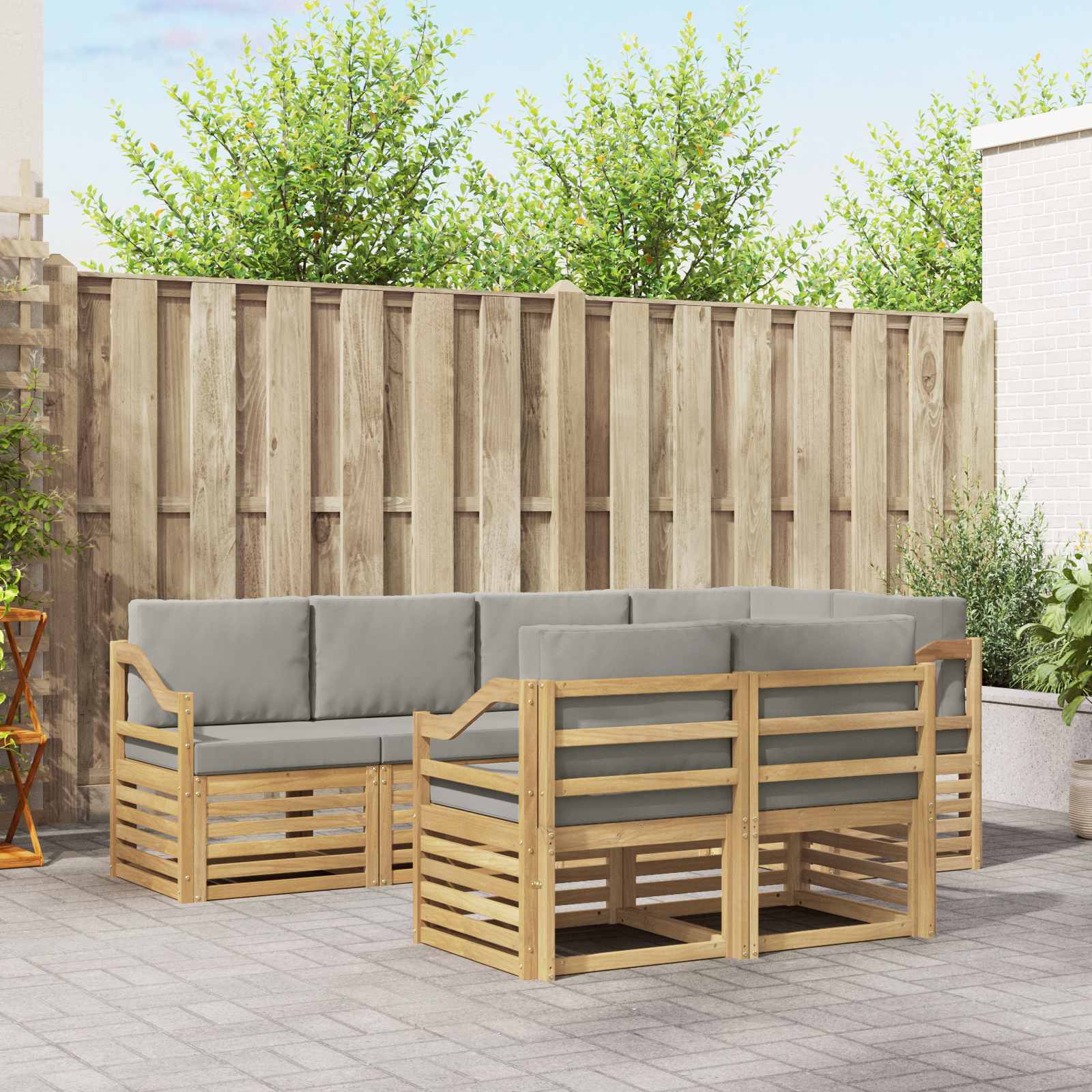 Outdoor-Sofagarnitur 7 stk. Weiß und Hellgrau Polyester