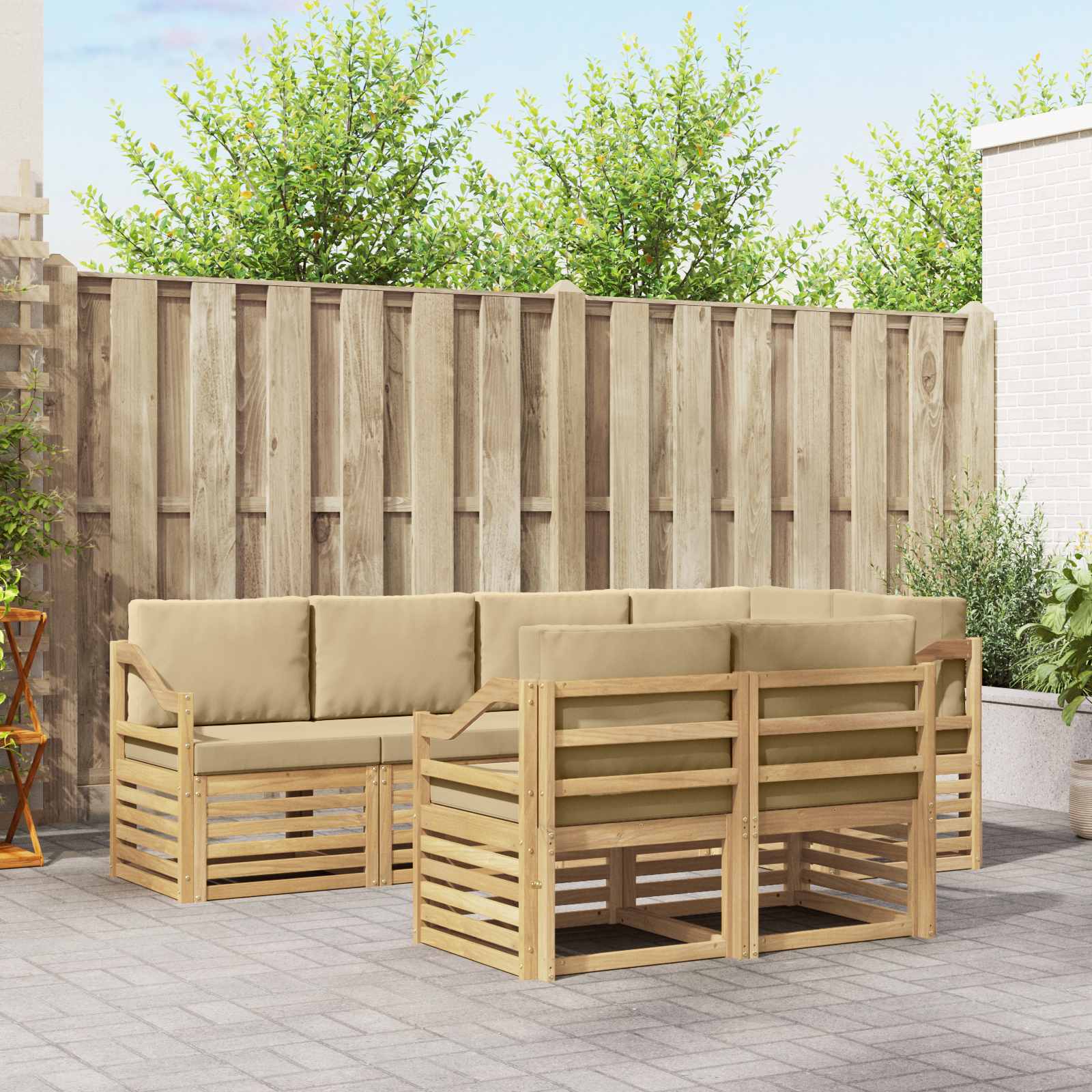 Outdoor-Sofagarnitur 7 stk. Weiß und Beige Polyester
