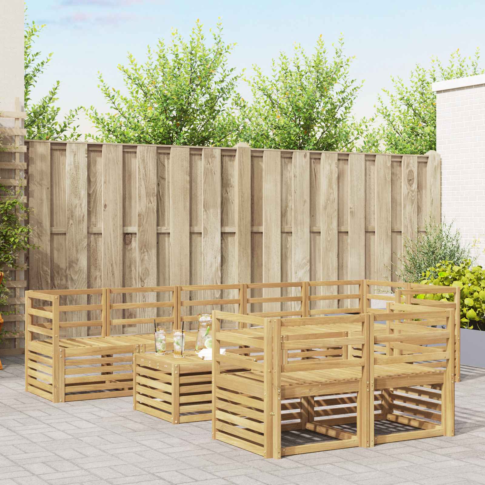 Outdoor-Sofagarnitur 9 stk. Weiß Massivholz Akazie