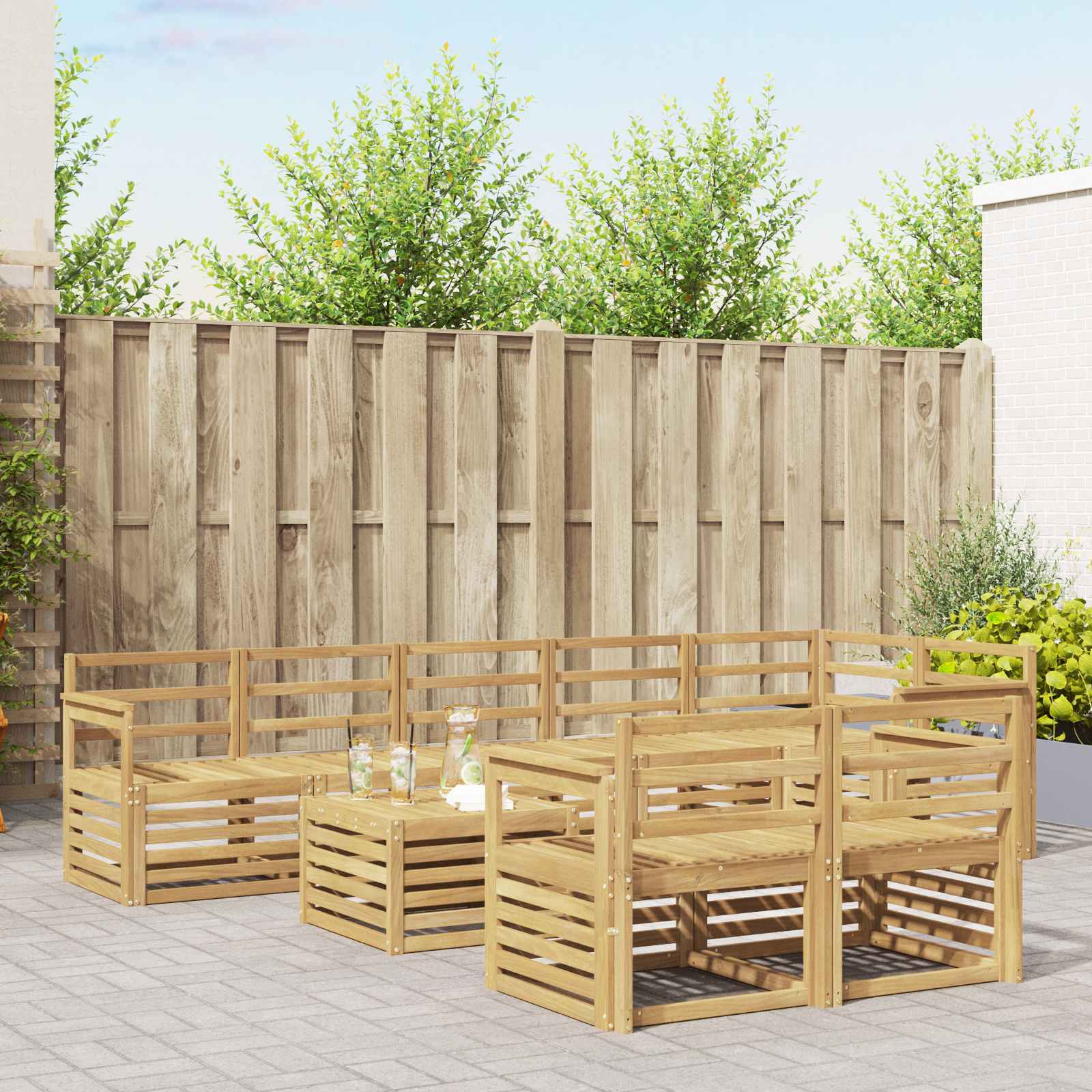 Outdoor-Sofagarnitur 9 stk. Weiß Massivholz Akazie