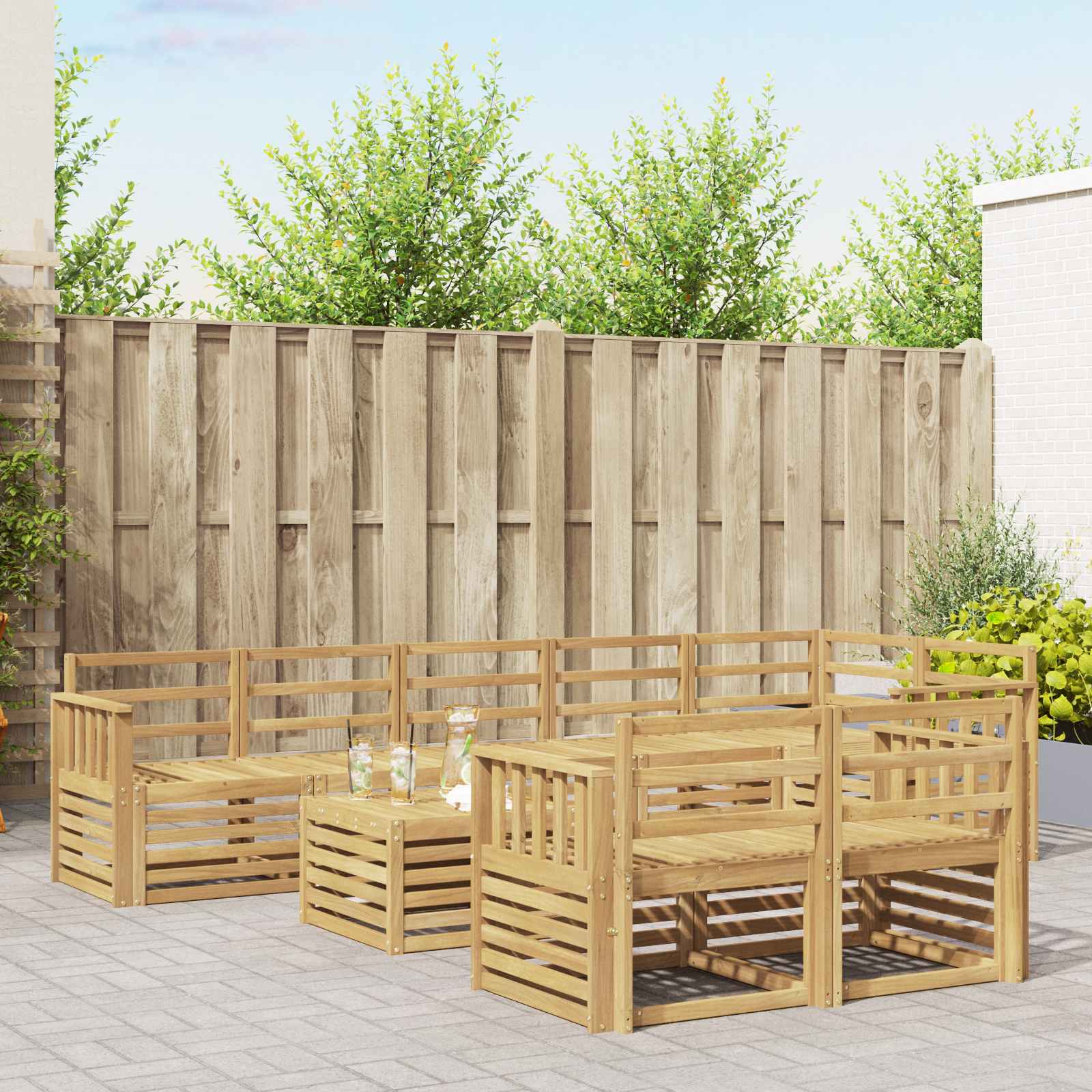 Outdoor-Sofagarnitur 9 stk. Weiß Massivholz Akazie