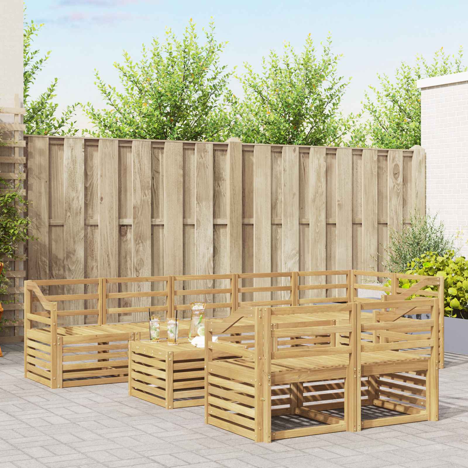 Outdoor-Sofagarnitur 9 stk. Weiß Massivholz Akazie