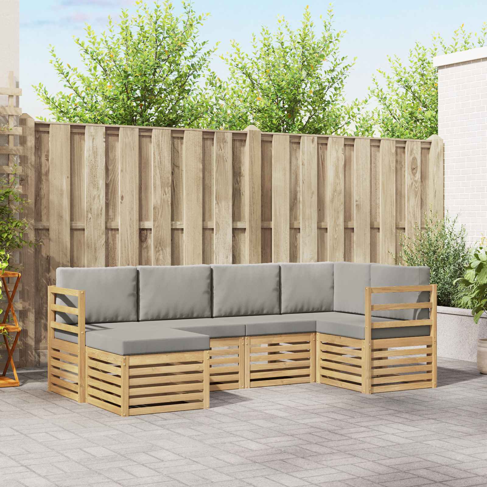 Outdoor-Sofagarnitur 6 stk. Weiß und Hellgrau Polyester