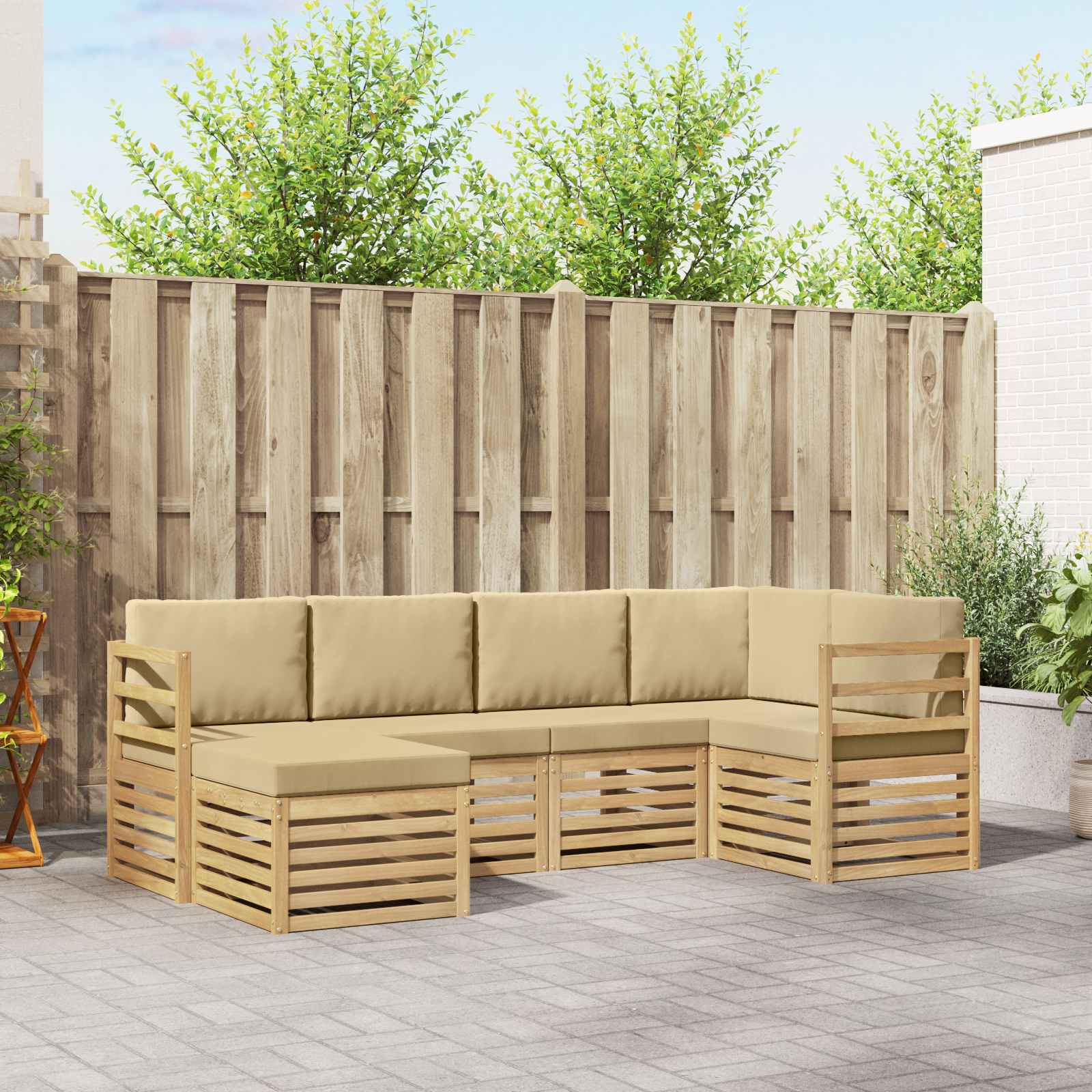 Outdoor-Sofagarnitur 6 stk. Weiß und Beige Polyester