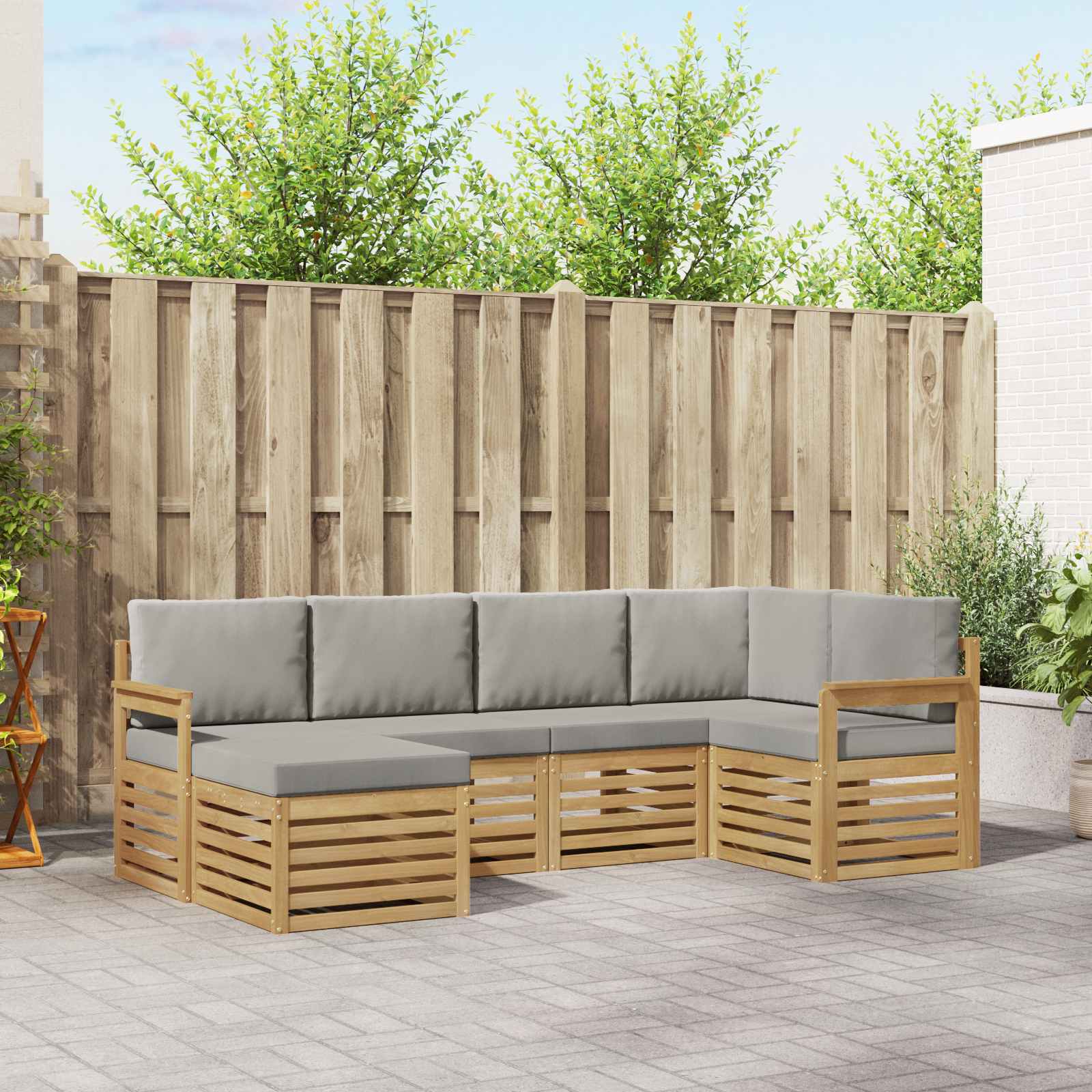 Outdoor-Sofagarnitur 6 stk. Weiß und Hellgrau Polyester