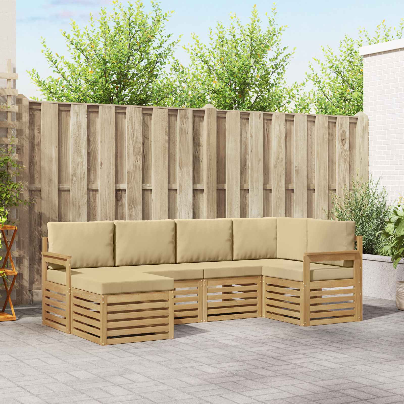Outdoor-Sofagarnitur 6 stk. Weiß und Beige Polyester